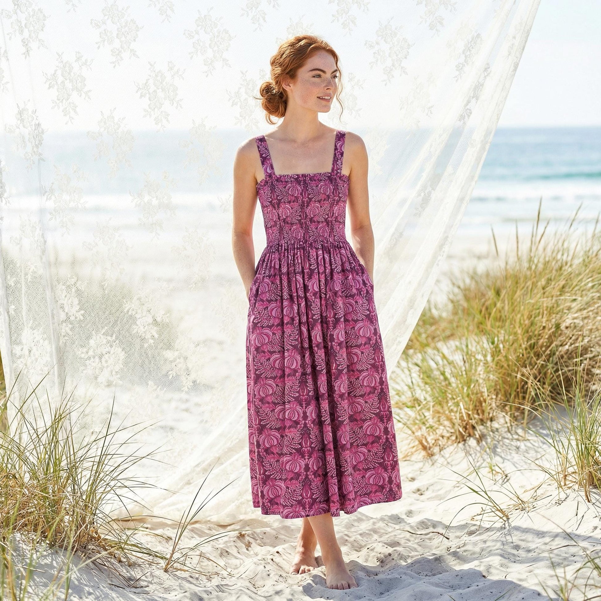 Liberty London Smock Shirred Sundress, Handmade Cotton Womenswear, Botanical Sustainable Clothing, Personalised Tailoring Outfits