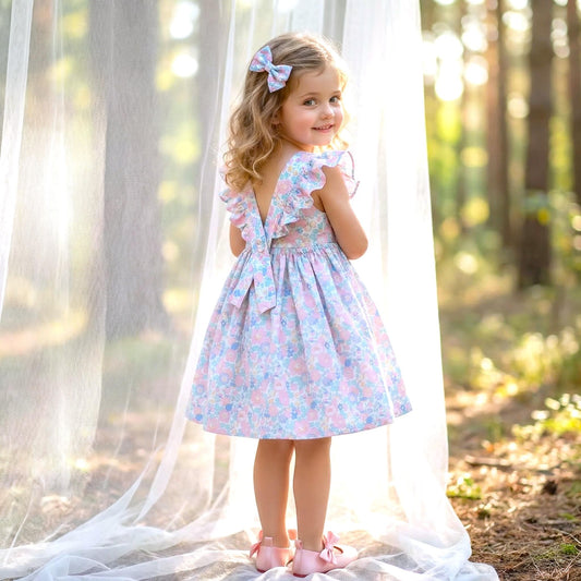 Pinafore Liberty London Sun Dress, Handmade Children-wear, Sleeveless Floral-Print Dress, Sustainable Eco-friendly Heirloom Clothing