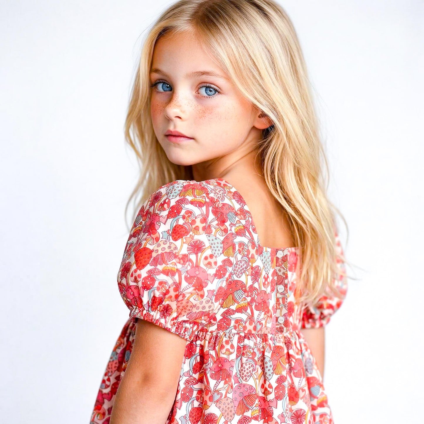 Liberty London Square-neck Puffed Short-sleeved Smock Blouse, Babydoll Vintage Handmade Top, Sustainable Personalised Cotton Children-wear