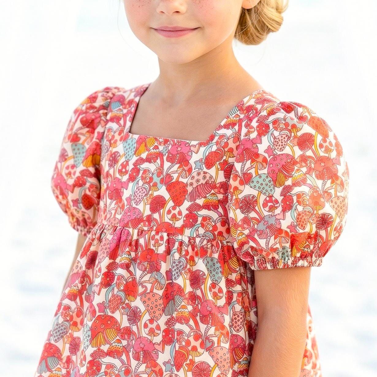 Liberty London Square-neck Puffed Short-sleeved Smock Blouse, Babydoll Vintage Handmade Top, Sustainable Personalised Cotton Children-wear