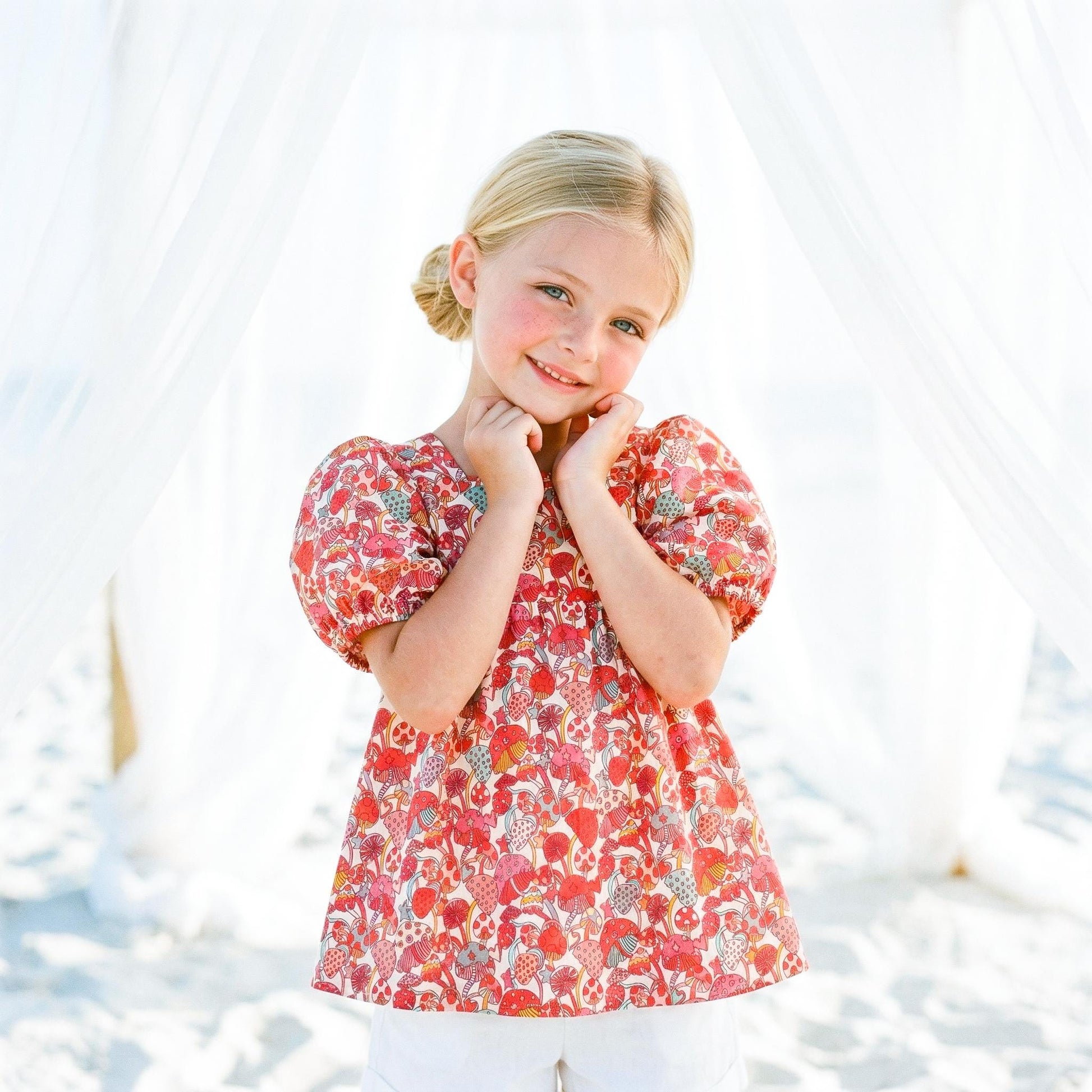 Liberty London Square-neck Puffed Short-sleeved Smock Blouse, Babydoll Vintage Handmade Top, Sustainable Personalised Cotton Children-wear