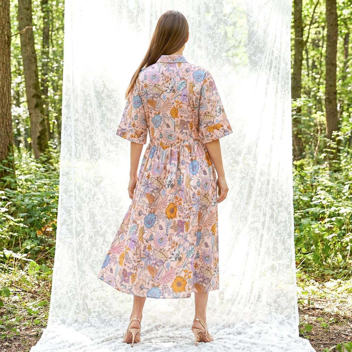 Liberty London Collared Kimono Sleeves Shirtdress, Handmade Botanical Womenswear, Sustainable Slow-fashioned Clothing, Personalised Dress