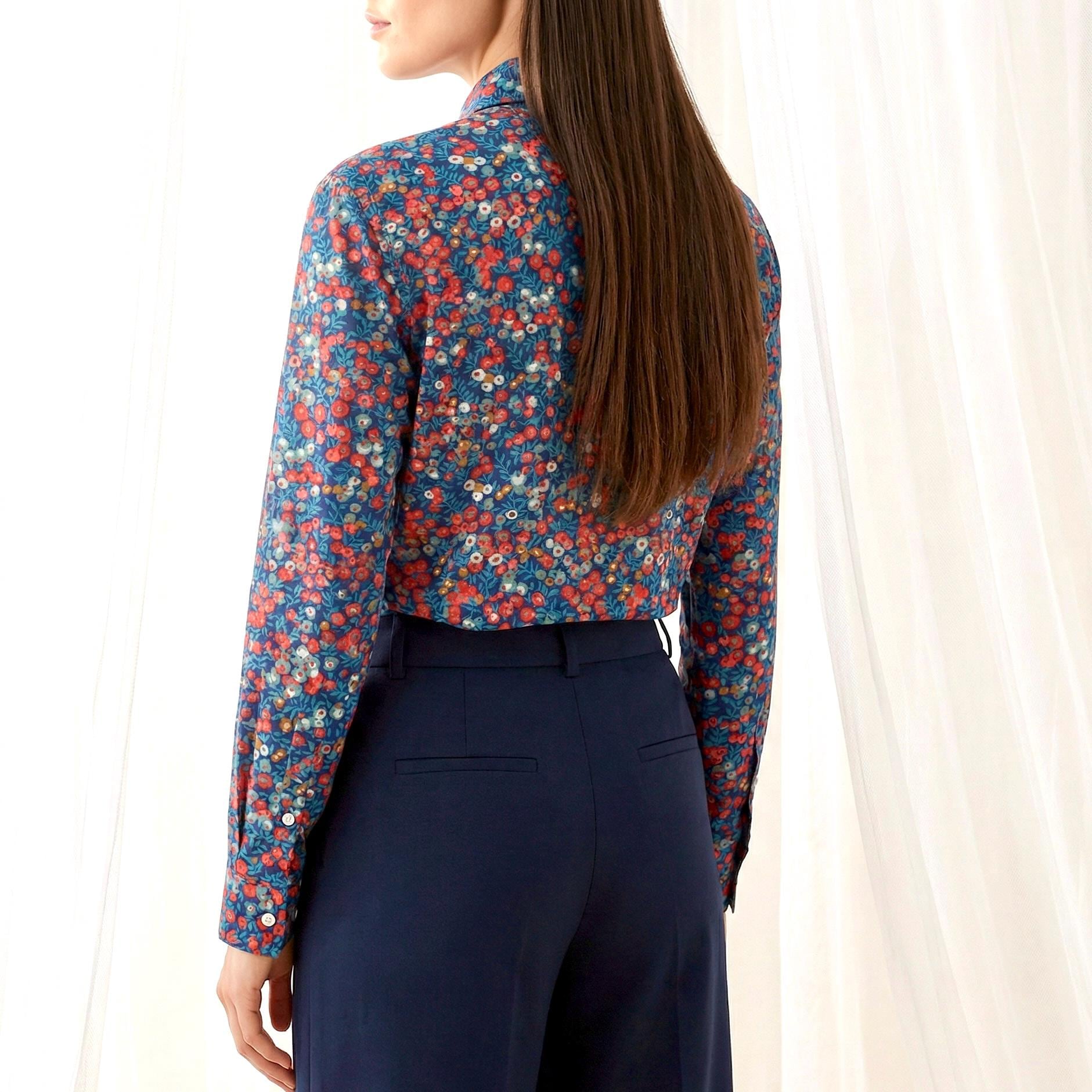 Liberty London Button-up Long-sleeved Dress Shirt, Handmade Botanical Clothing, Sustainable Cotton Womenswear, Tailoring Blouse