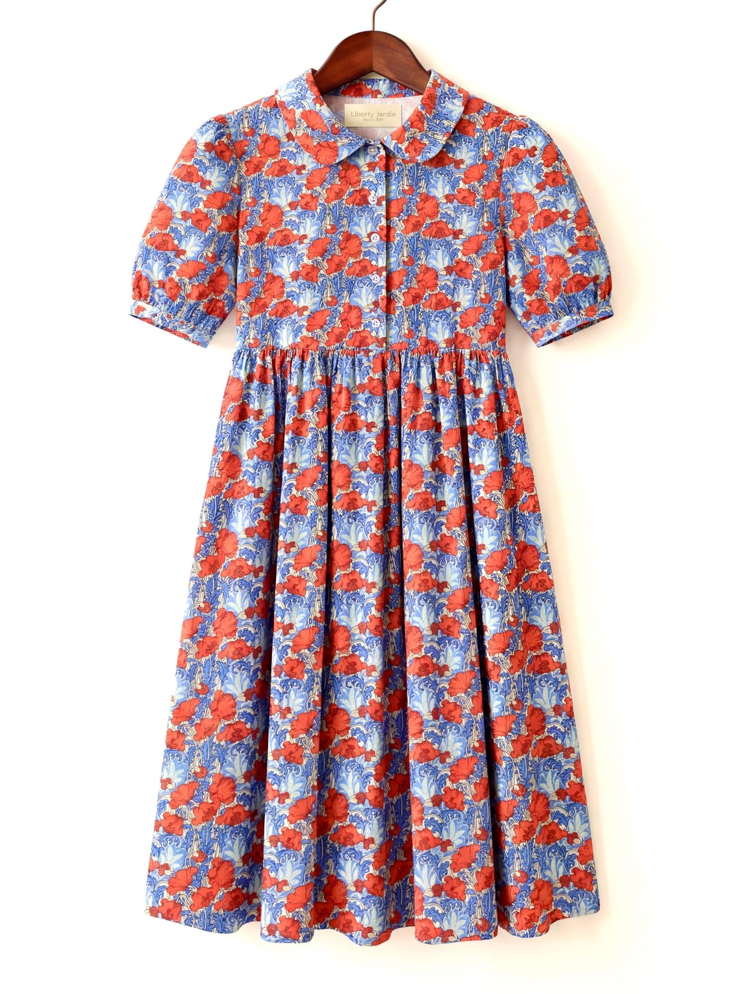 Liberty London Peter-Pan Collared Short-sleeved Dress, Handmade Sustainable Womenswear, Personalised Versatile Cotton Botanical Clothing