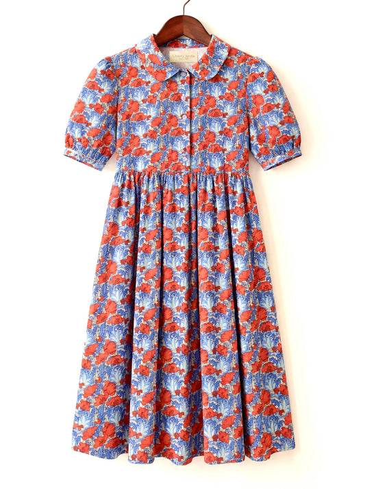 Liberty London Peter-Pan Collared Short-sleeved Dress, Handmade Sustainable Womenswear, Personalised Versatile Cotton Botanical Clothing
