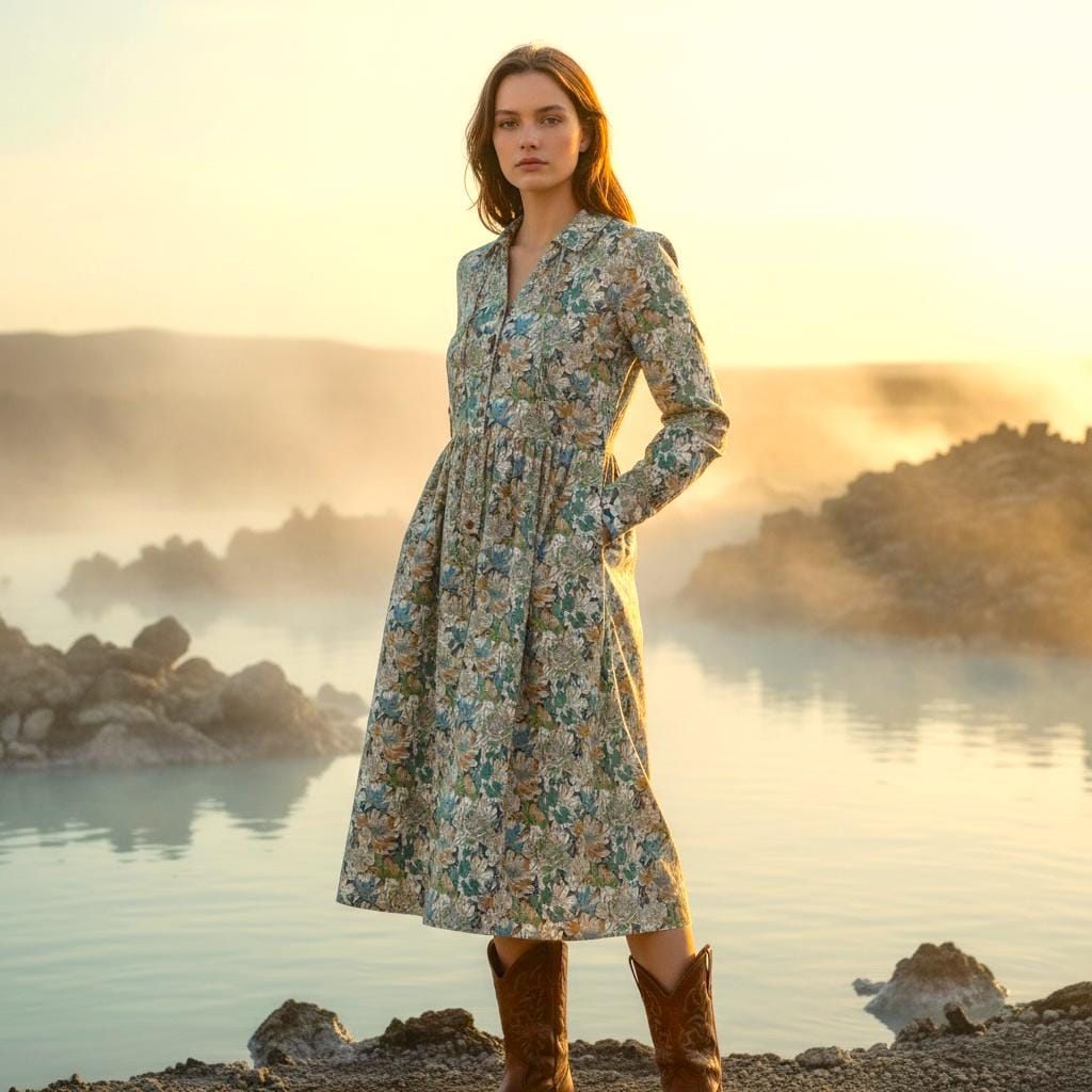 Liberty London Floral Print Shirt Dress - Long Sleeve Cotton