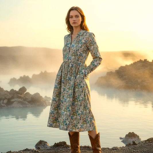 Liberty London Floral Print Shirt Dress - Long Sleeve Cotton