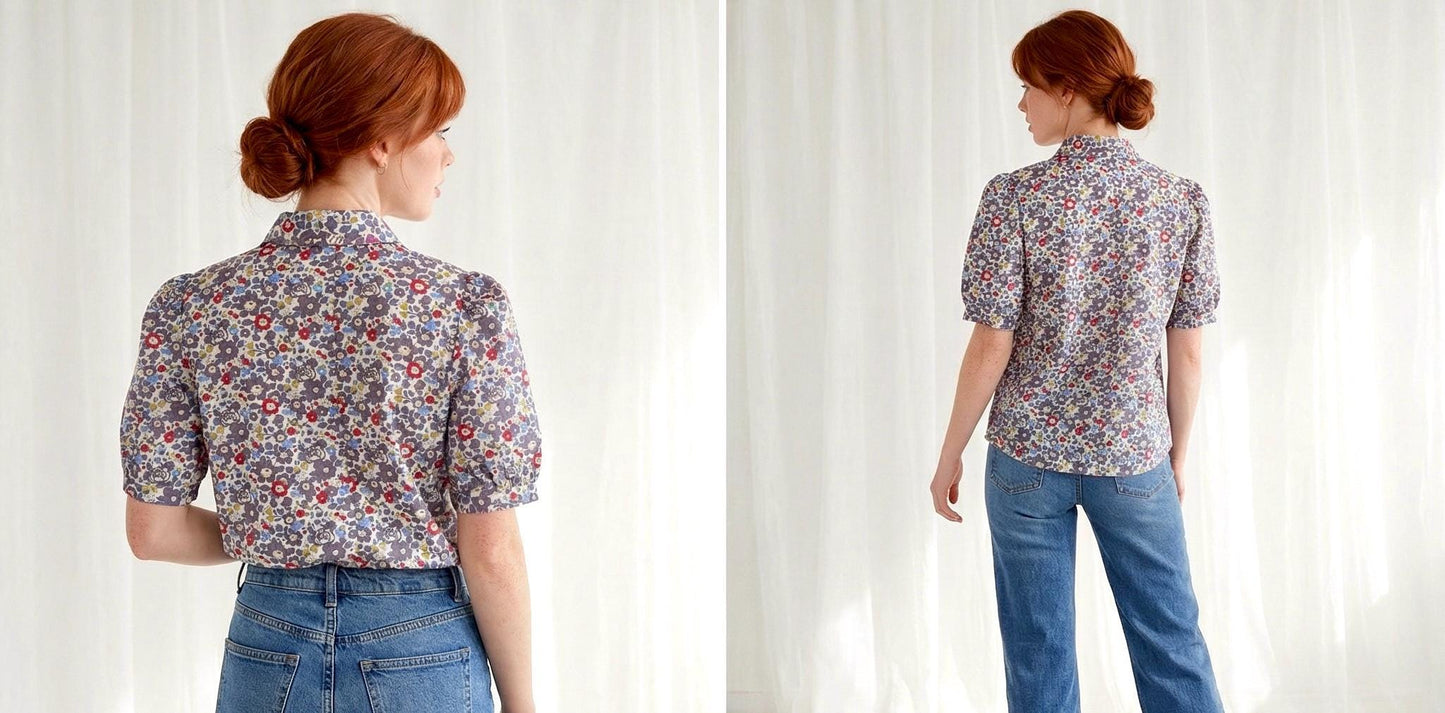 Liberty London Peter Pan Collared Handmade Chemise, Button-up Botanical Personalised Shirt, Minimalist Versatile Clothing