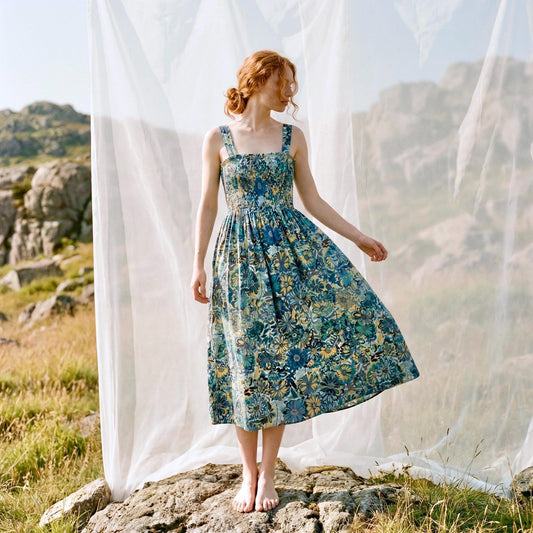 Liberty London Smock Shirred Sundress, Handmade Cotton Womenswear, Botanical Sustainable Clothing, Personalised Tailoring Outfits