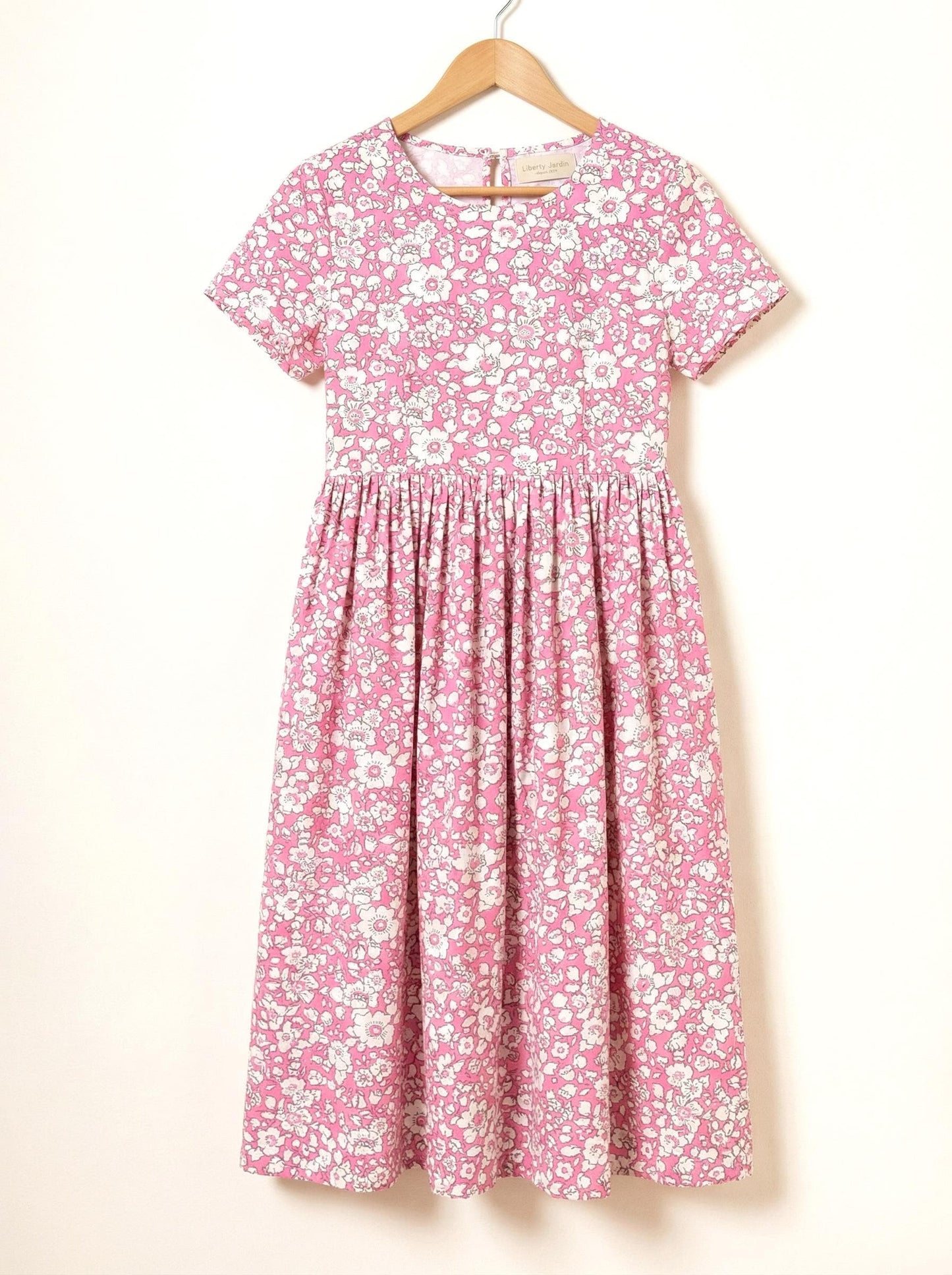 Liberty London Floral Print Dress: Scoop Neck Lace Tie Short Sleeves