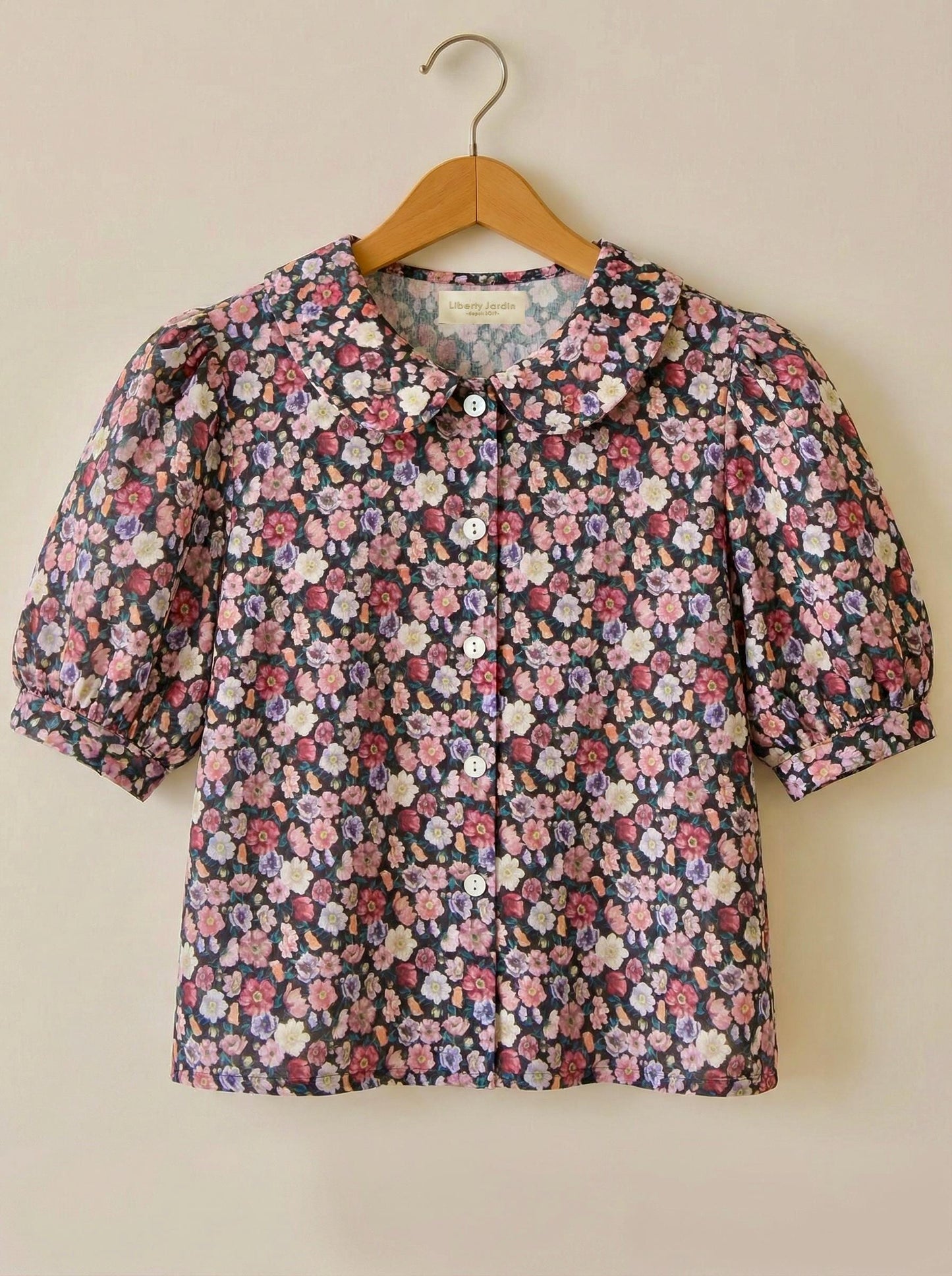 Liberty London Peter Pan Collared Handmade Chemise, Button-up Botanical Personalised Shirt, Minimalist Versatile Clothing