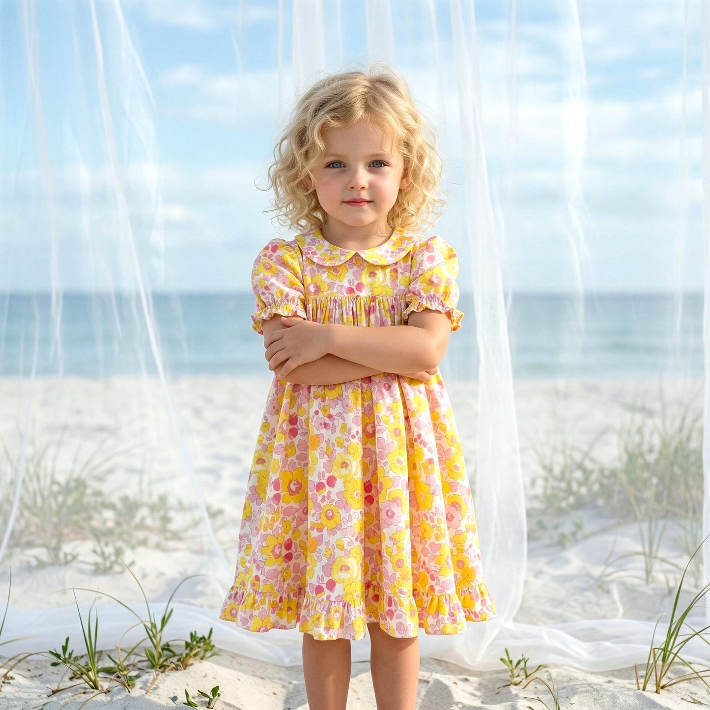 Liberty London Smock Peter-Pan Collared Short-sleeved Dress, Personalised Handmade Children-wear, Sustainable Ethical Cotton Clothing