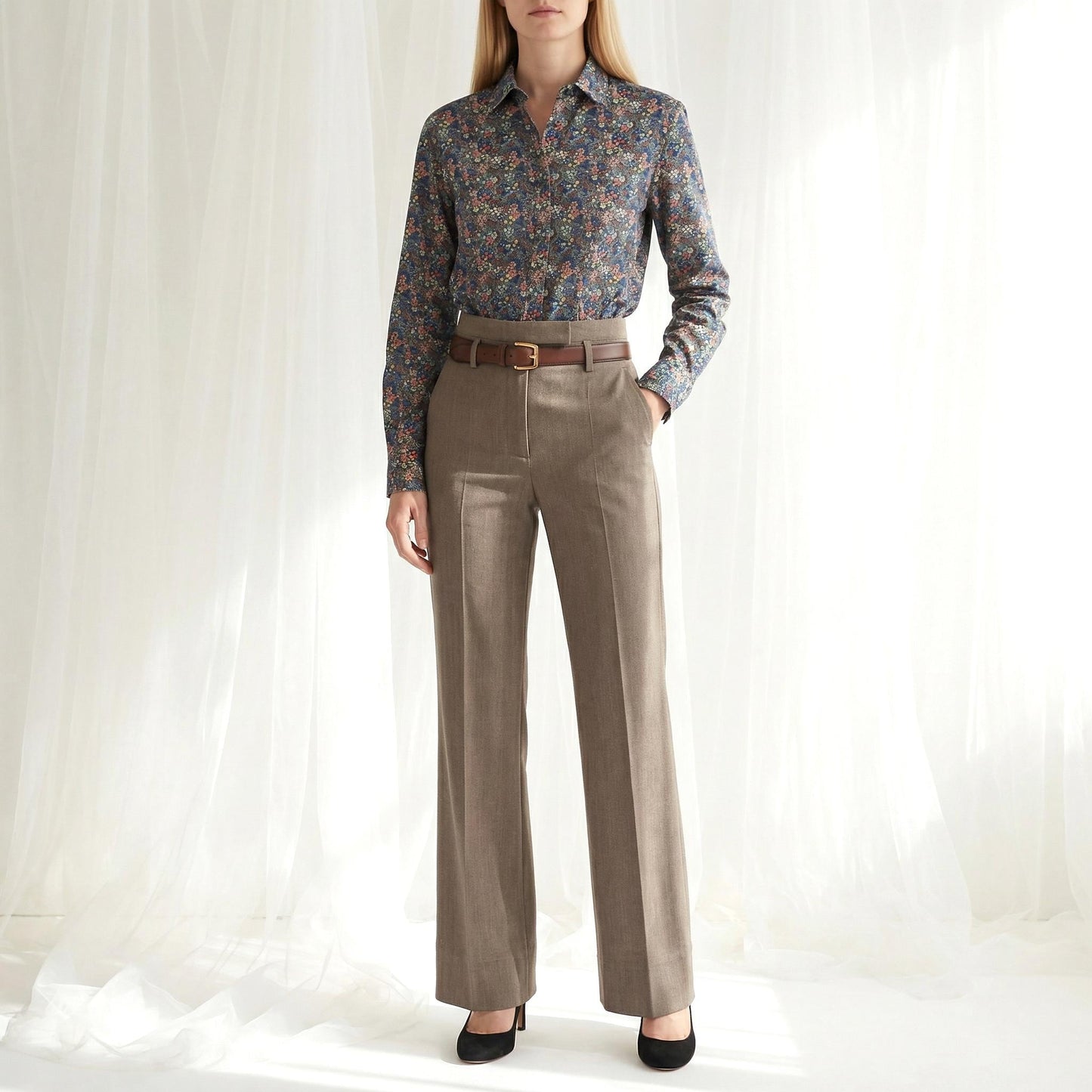 Liberty London Button-Up Long Sleeves Business Dress Shirt, Personalised Botanical Handmade Clothing, Sustainable Womenswear