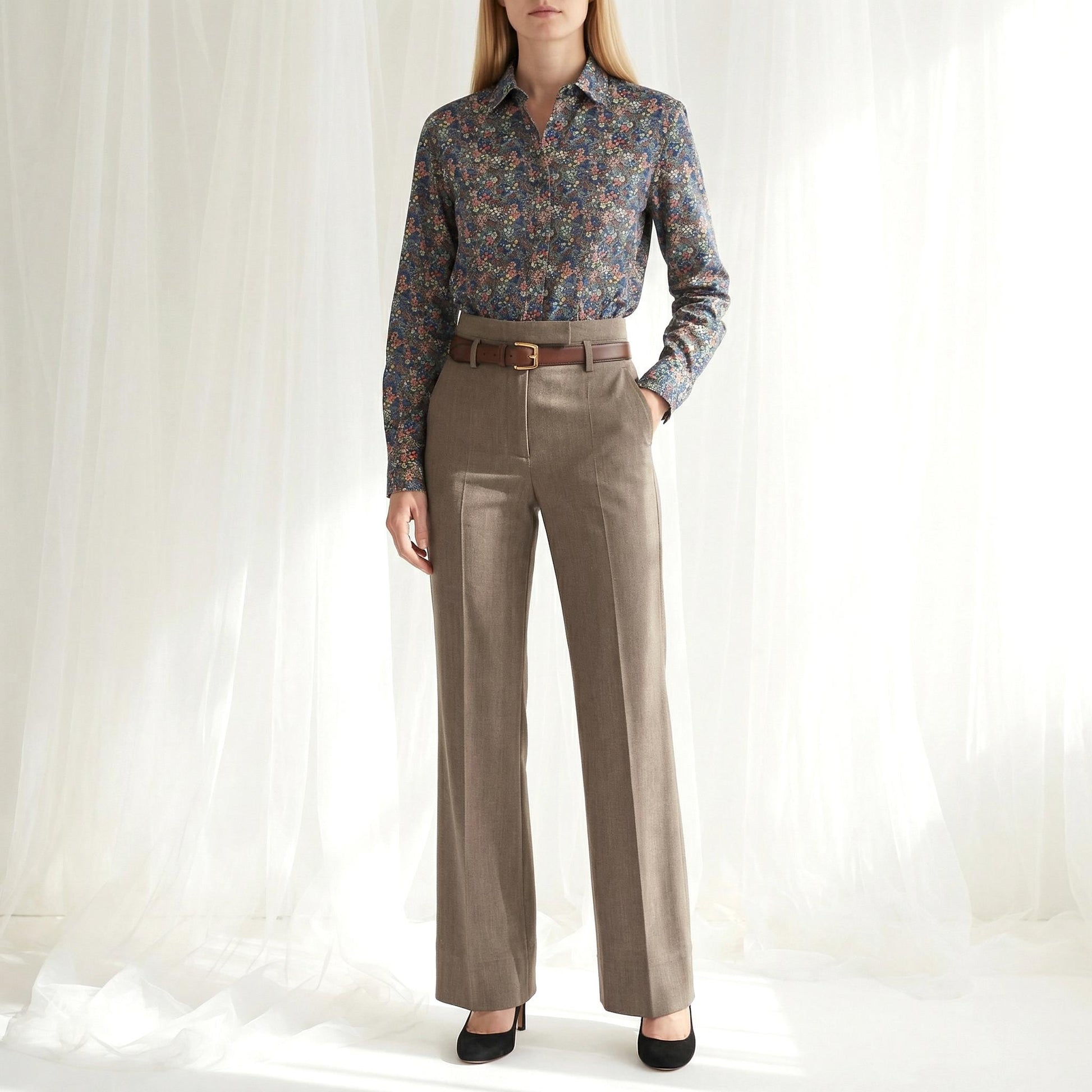 Liberty London Button-Up Long Sleeves Business Dress Shirt, Personalised Botanical Handmade Clothing, Sustainable Womenswear