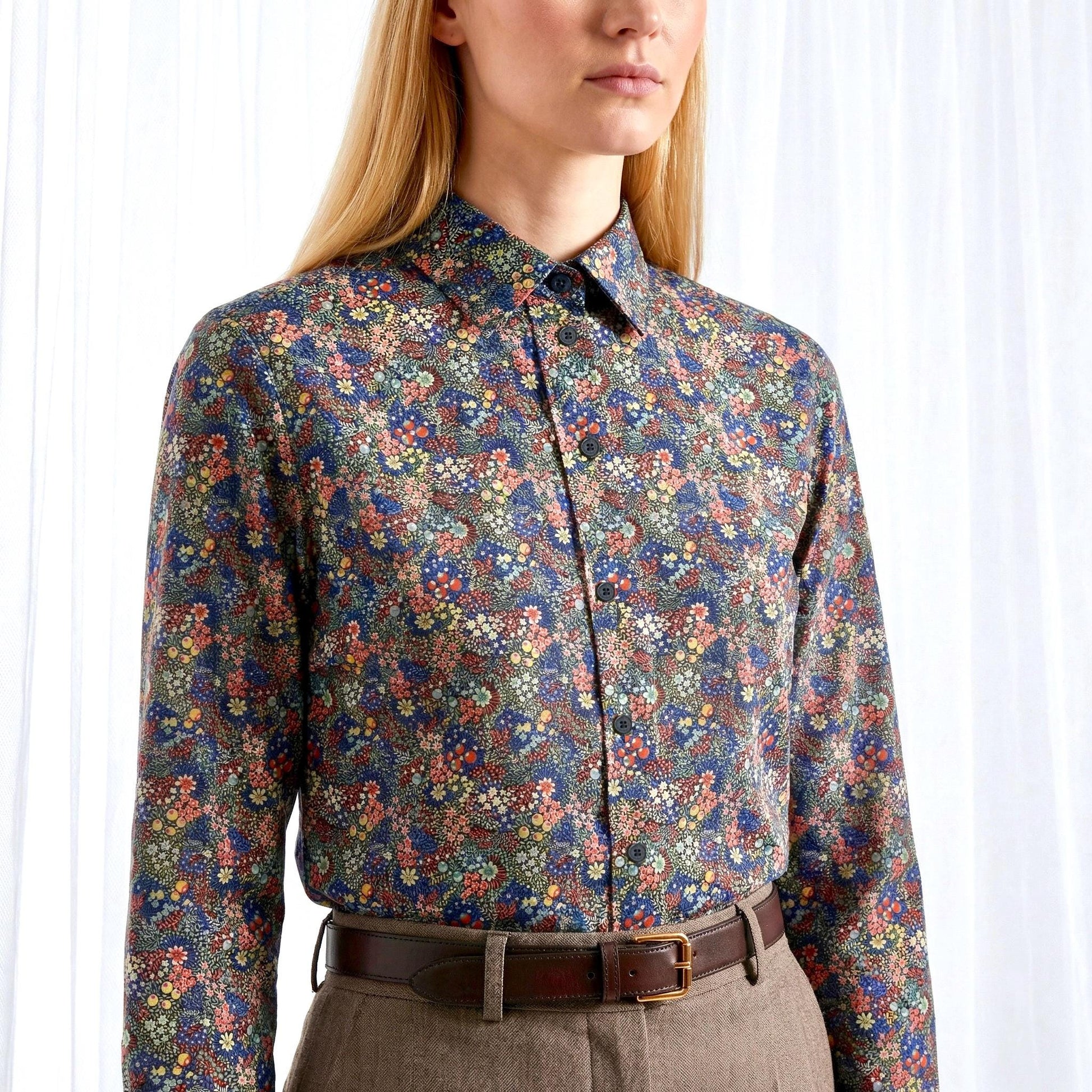 Liberty London Button-Up Long Sleeves Business Dress Shirt, Personalised Botanical Handmade Clothing, Sustainable Womenswear