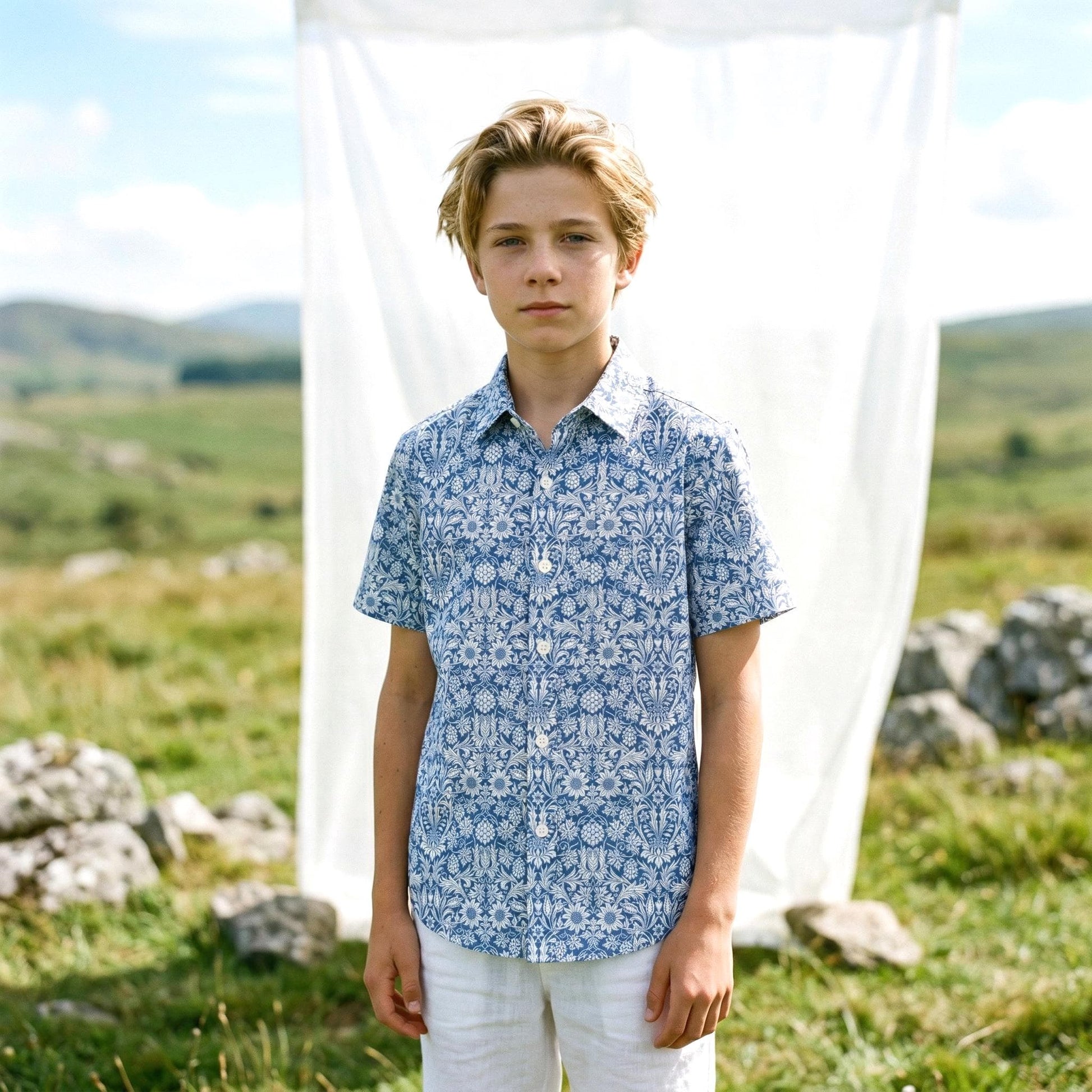 Liberty London Button-up Short-sleeved Shirt, Handmade Cotton Clothing, Tailoring Personalised Chemise, Minimalist Casual Outfits