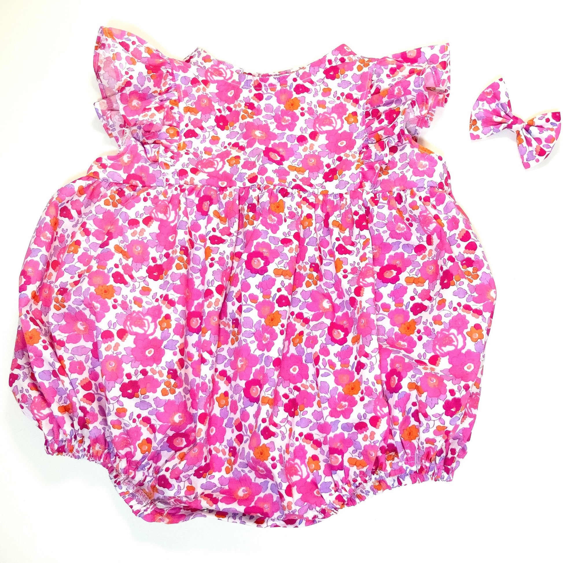 Liberty London Ruffle Sleeveless Bubble Romper, Personalised Children Clothing, Sustainable Ethical-wear, Cotton Lightweight Sunsuit