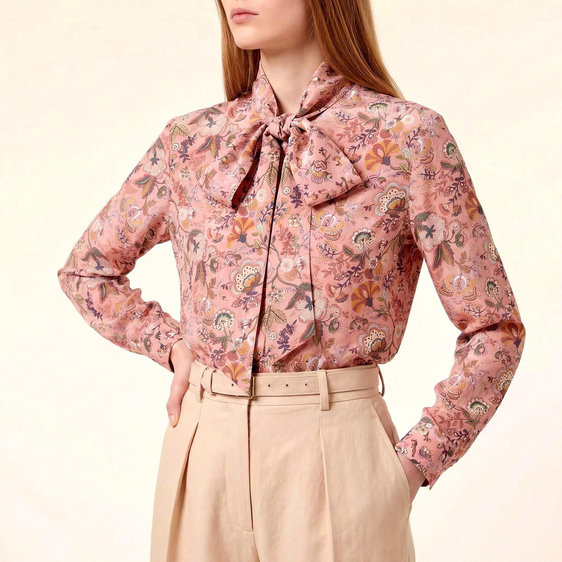 Liberty London Pussy Bow Long-sleeved Business Dress Shirt, Personalised Botanical Handmade Clothing, Sustainable Womenswear