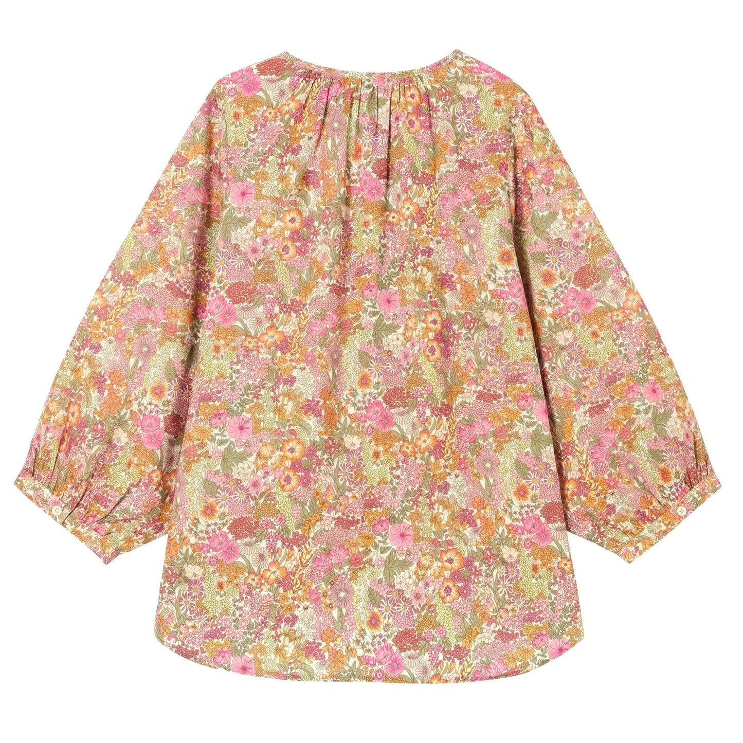 Liberty London Peasant Button-Up Blouse, Three-quarter Bishop Sleeves Shirt, Handcrafted Botanical Clothing, Sustainable Womenswear