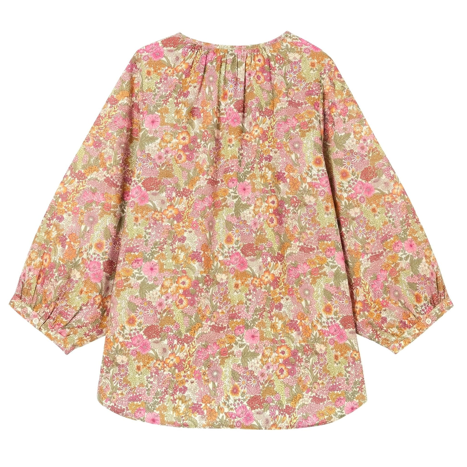 Liberty London Peasant Button-Up Blouse, Three-quarter Bishop Sleeves Shirt, Handcrafted Botanical Clothing, Sustainable Womenswear