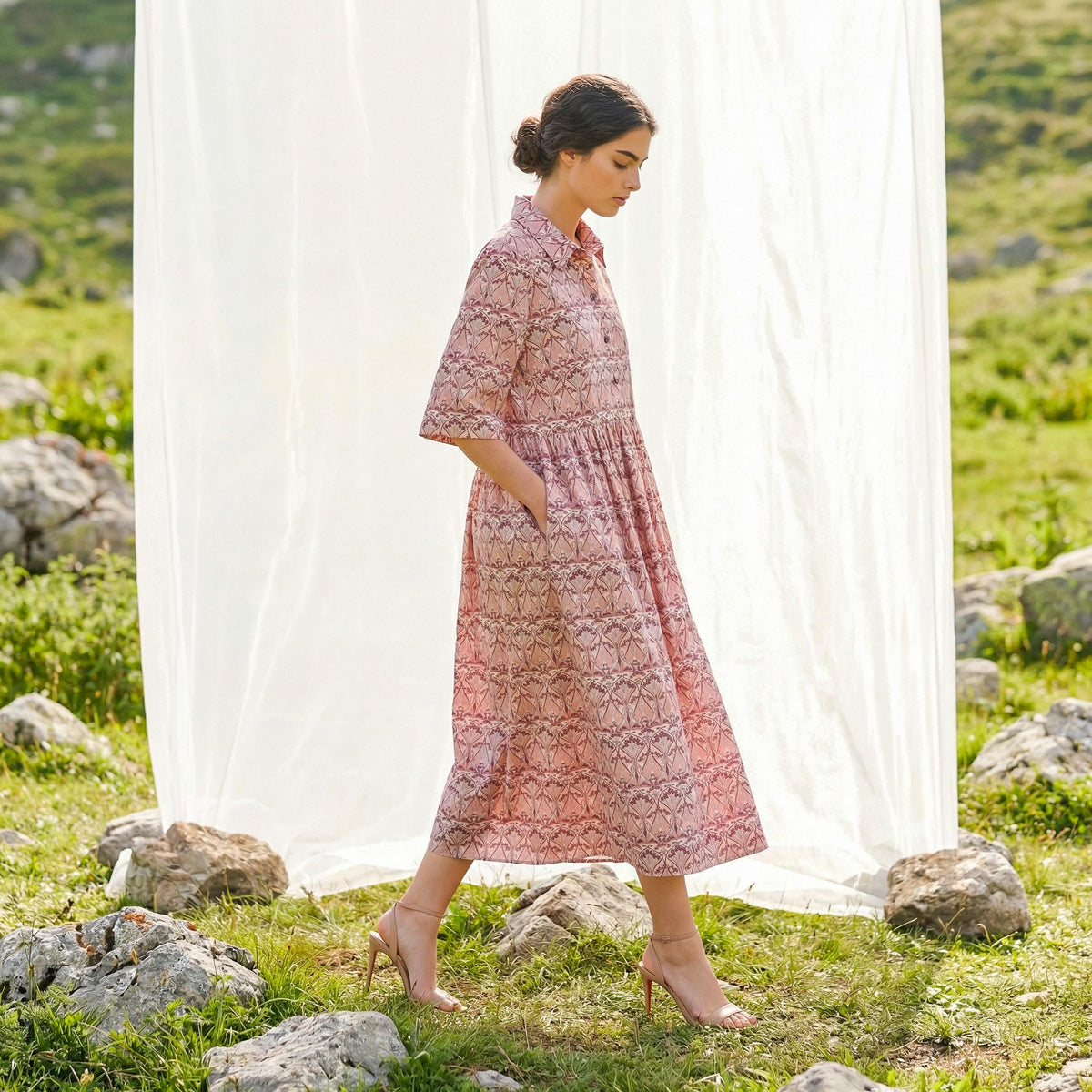 Oversize Liberty London Shirtdress, Collared Kimono Half-sleeved Dress, Handmade Botanical Cotton Clothing, Personalised Womenswear