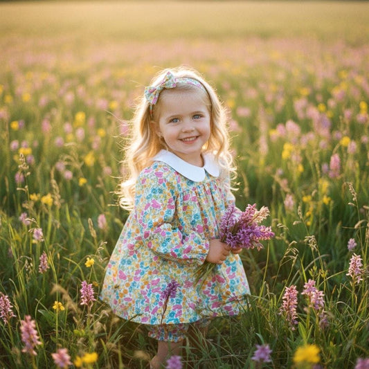 SET Liberty Floral Girl Long Sleeves Blouse Bloomer: Cotton Tana Lawn, Peter Pan Collar