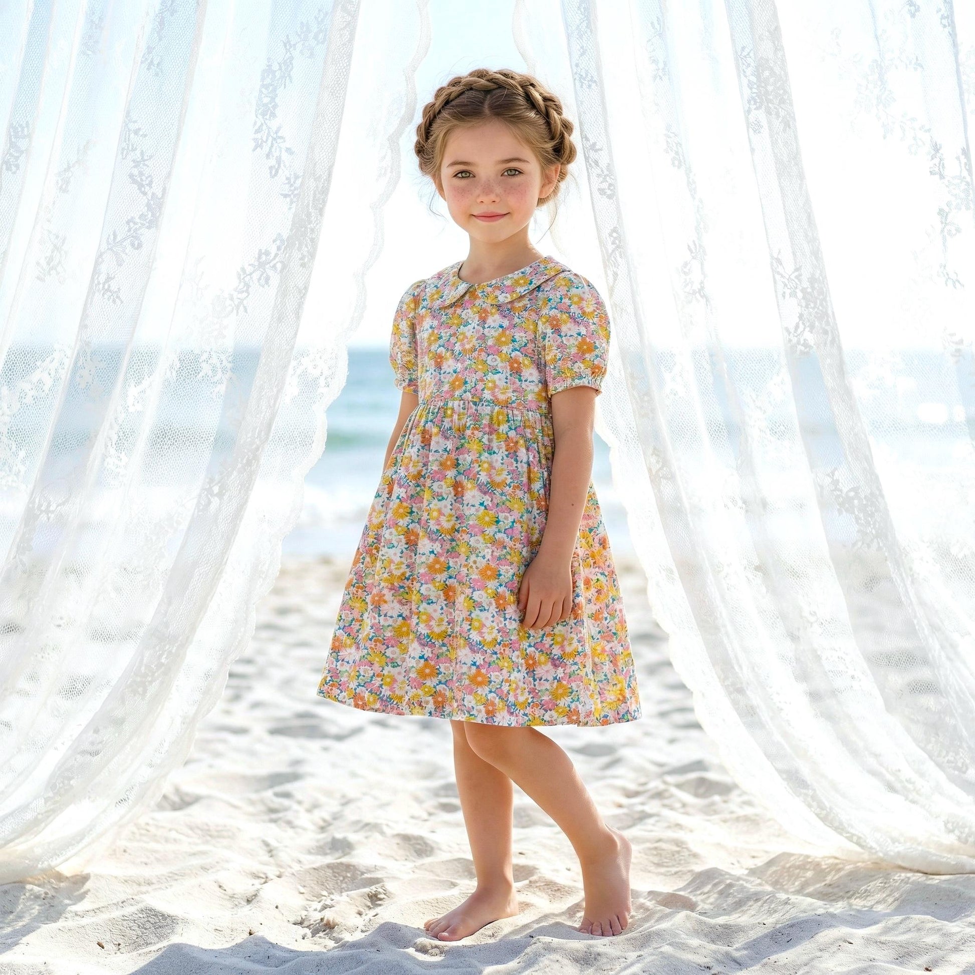 Liberty London Peter Pan Collared Short-sleeved Dress, Handmade Cotton Clothing, Personalised Children-wear, Ethical Clothes