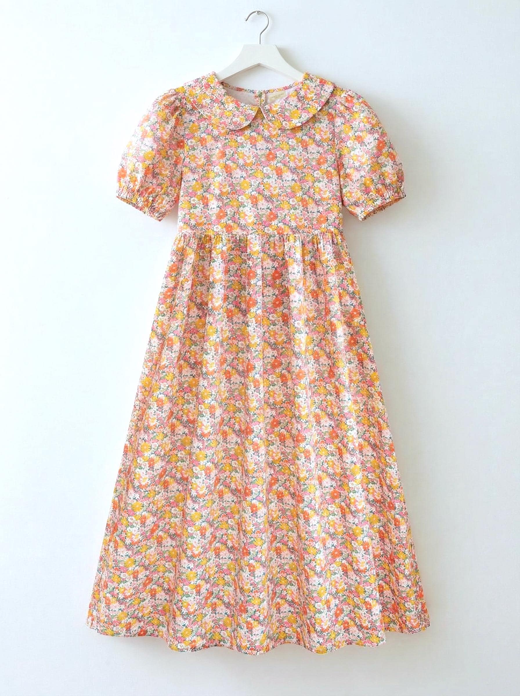 Liberty London Peter-Pan Collared Button-up Puffed Short-sleeved Shirtdress, Handmade Sustainable Womenswear, Botanical Cotton Clothing