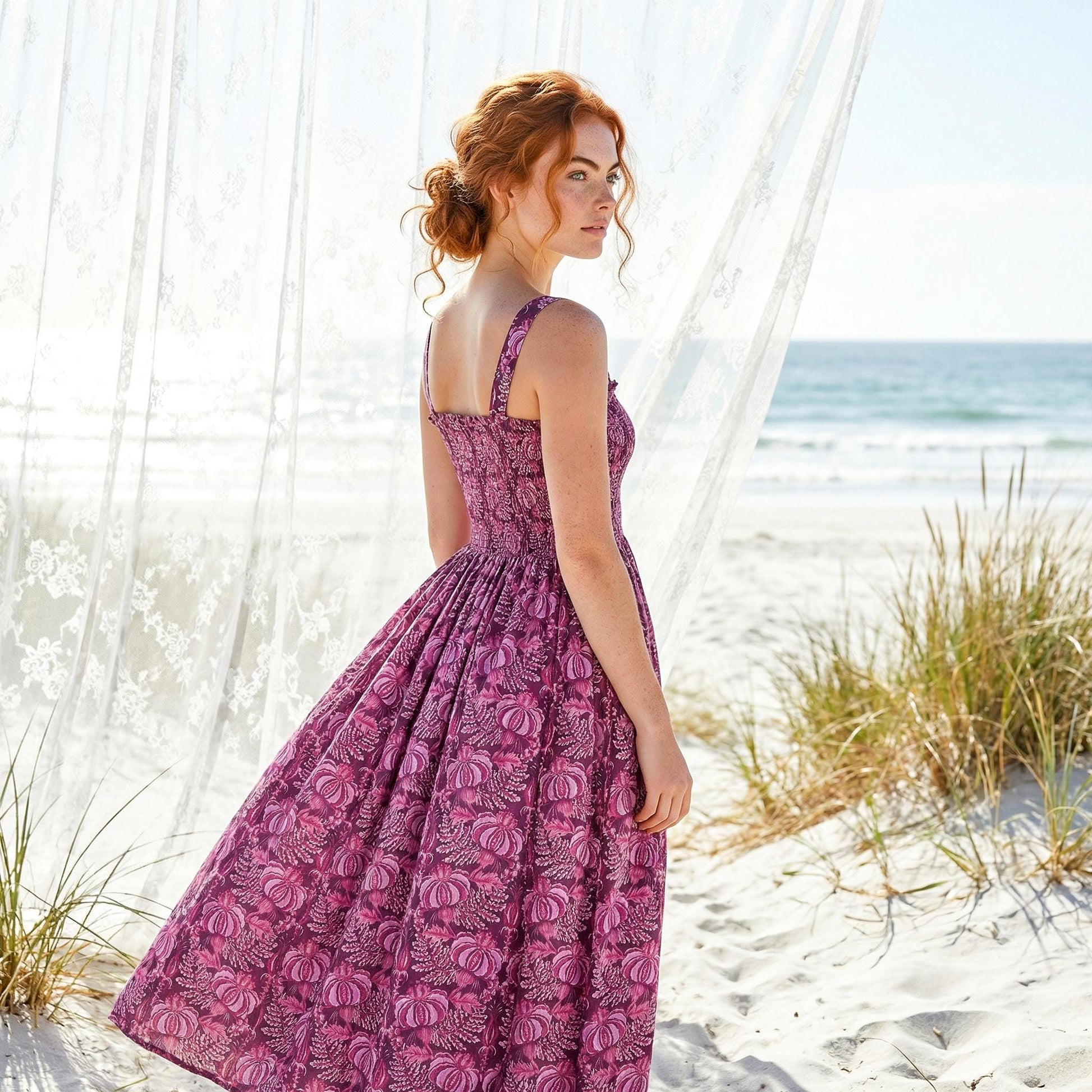 Liberty London Smock Shirred Sundress, Handmade Cotton Womenswear, Botanical Sustainable Clothing, Personalised Tailoring Outfits