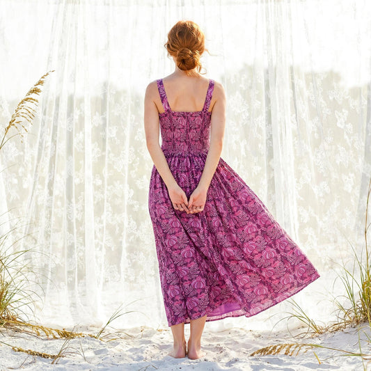 Liberty London Smock Shirred Sundress, Handmade Cotton Womenswear, Botanical Sustainable Clothing, Personalised Tailoring Outfits