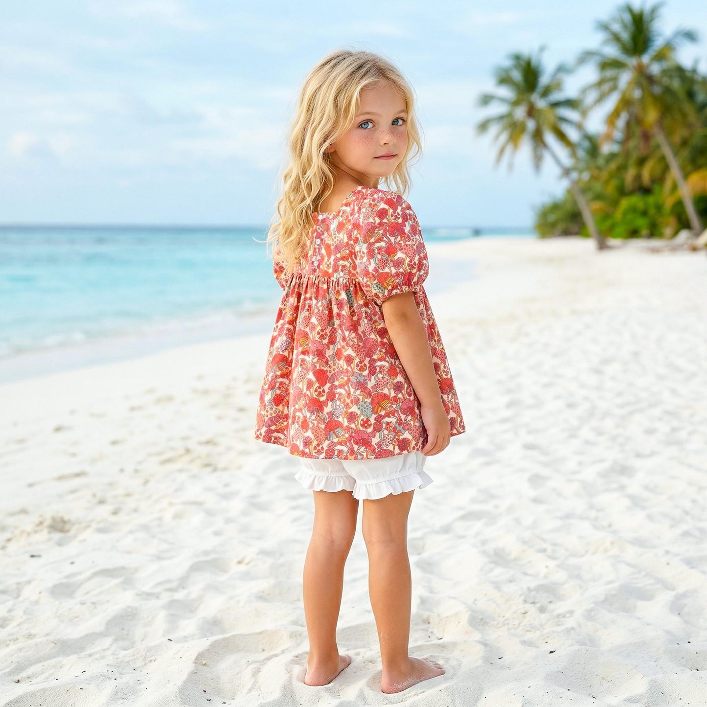 Liberty London Square-neck Puffed Short-sleeved Smock Blouse, Babydoll Vintage Handmade Top, Sustainable Personalised Cotton Children-wear