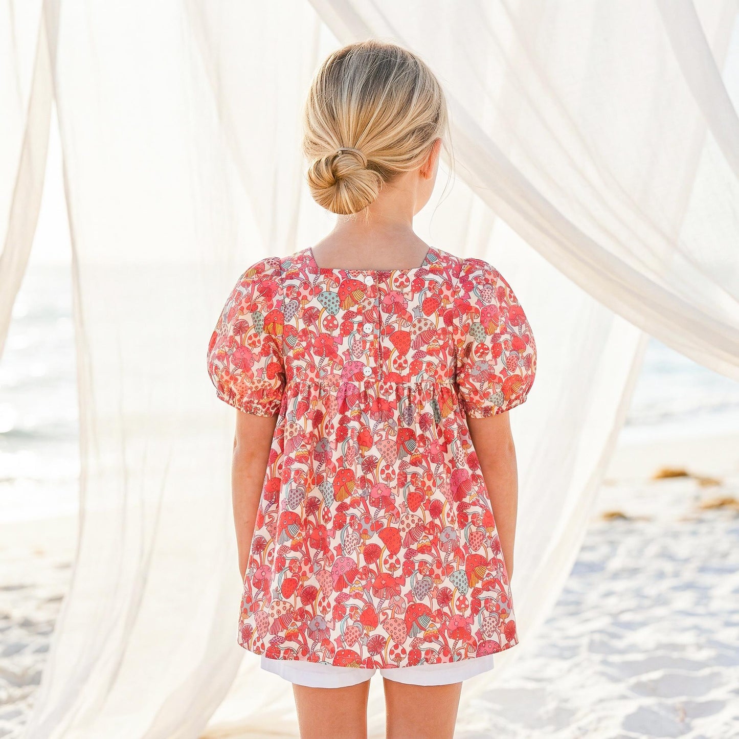 Liberty London Square-neck Puffed Short-sleeved Smock Blouse, Babydoll Vintage Handmade Top, Sustainable Personalised Cotton Children-wear