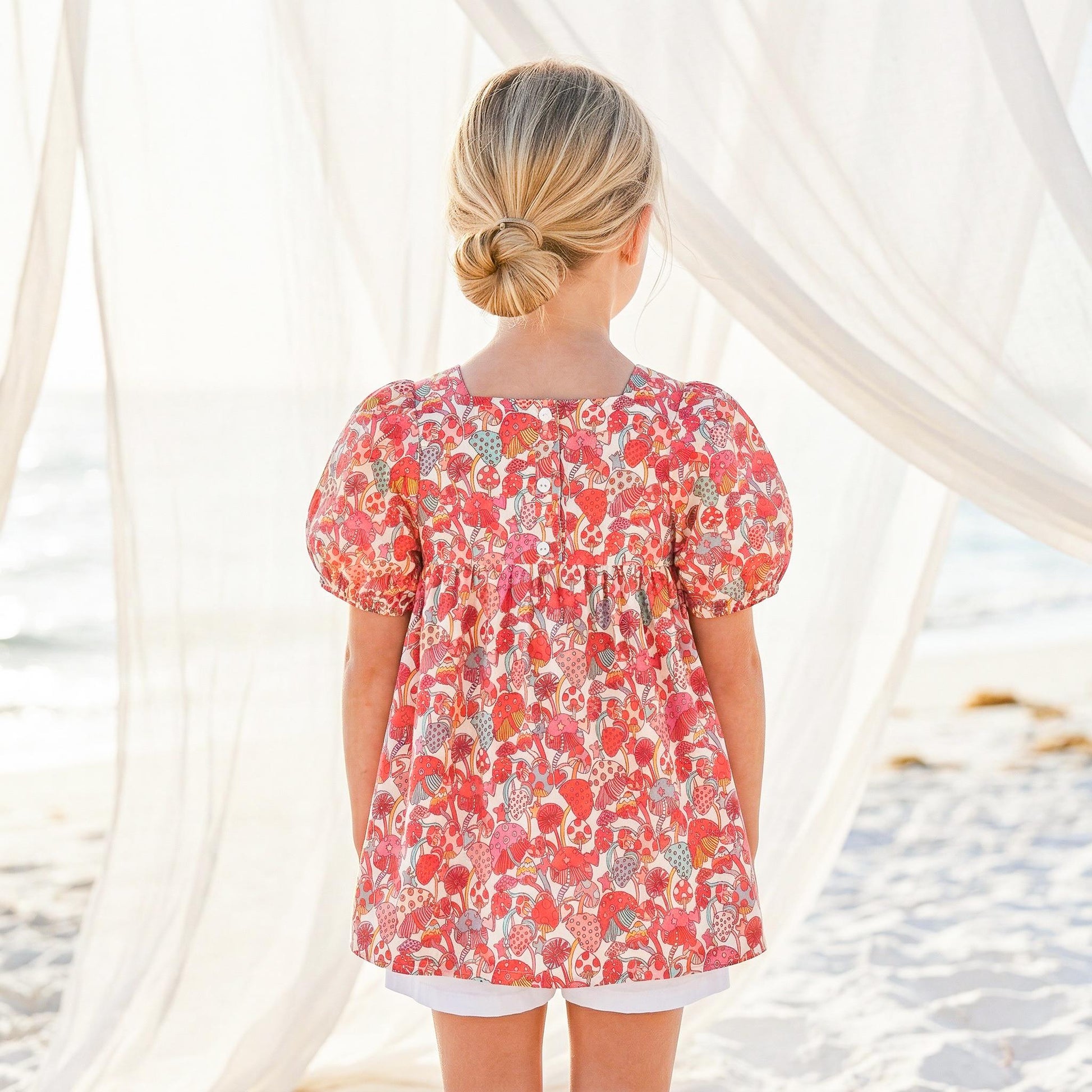 Liberty London Square-neck Puffed Short-sleeved Smock Blouse, Babydoll Vintage Handmade Top, Sustainable Personalised Cotton Children-wear