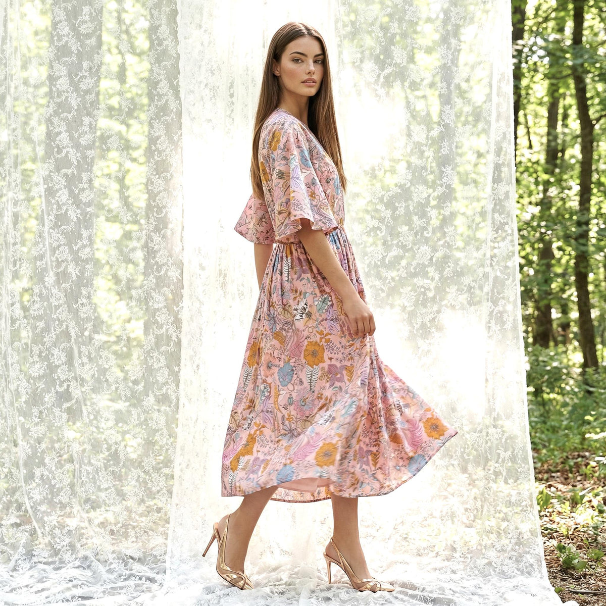 Liberty London Collared Kimono Sleeves Shirtdress, Handmade Botanical Womenswear, Sustainable Slow-fashioned Clothing, Personalised Dress