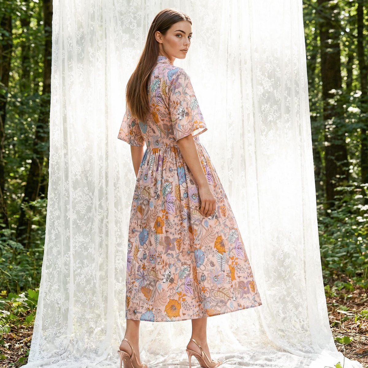Liberty London Collared Kimono Sleeves Shirtdress, Handmade Botanical Womenswear, Sustainable Slow-fashioned Clothing, Personalised Dress