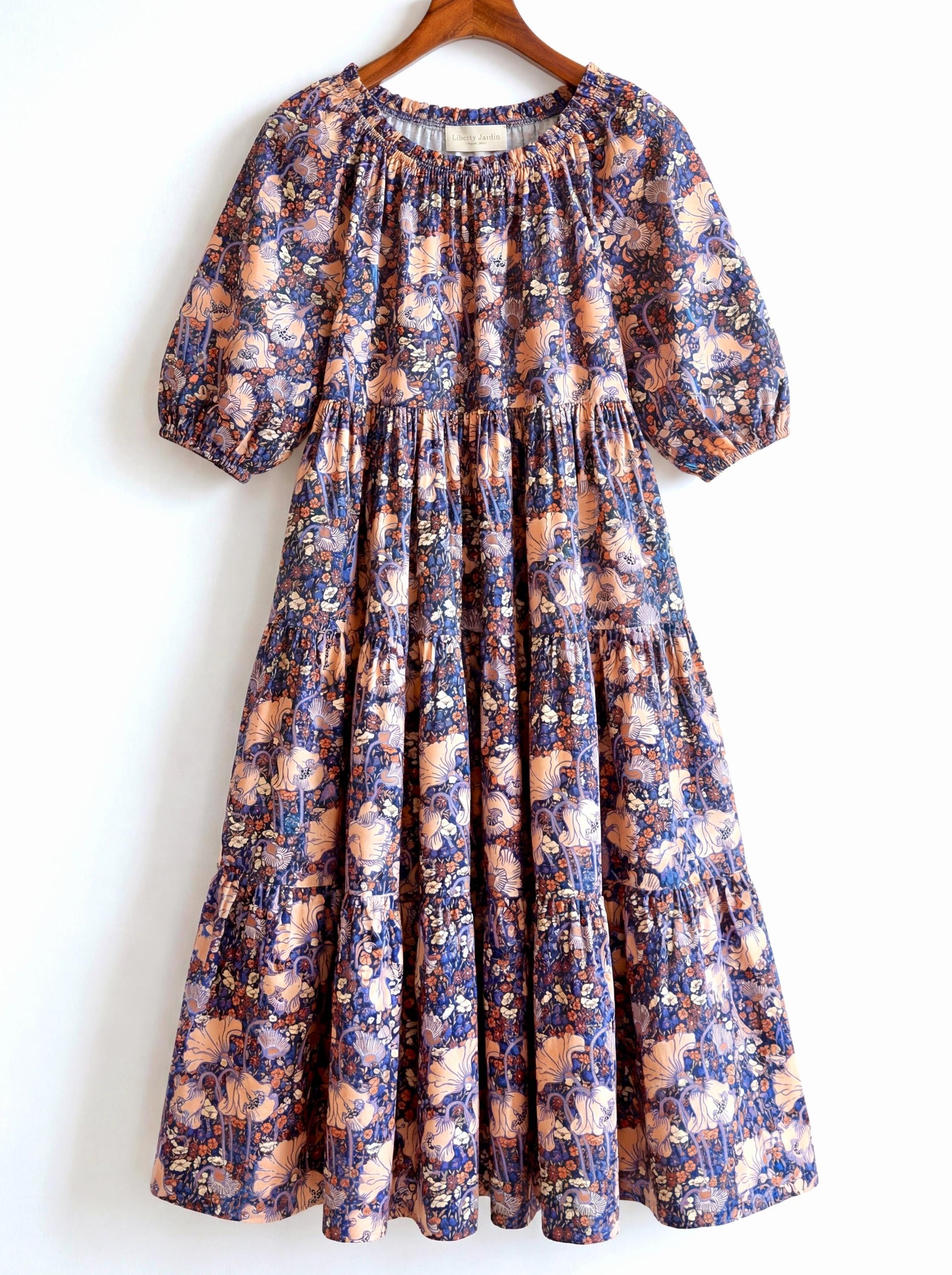 Liberty London Smock Three-quarter Bishop Sleeves Boho Dress, Handmade Personalised Botanical Clothing, Sustainable Womenswear