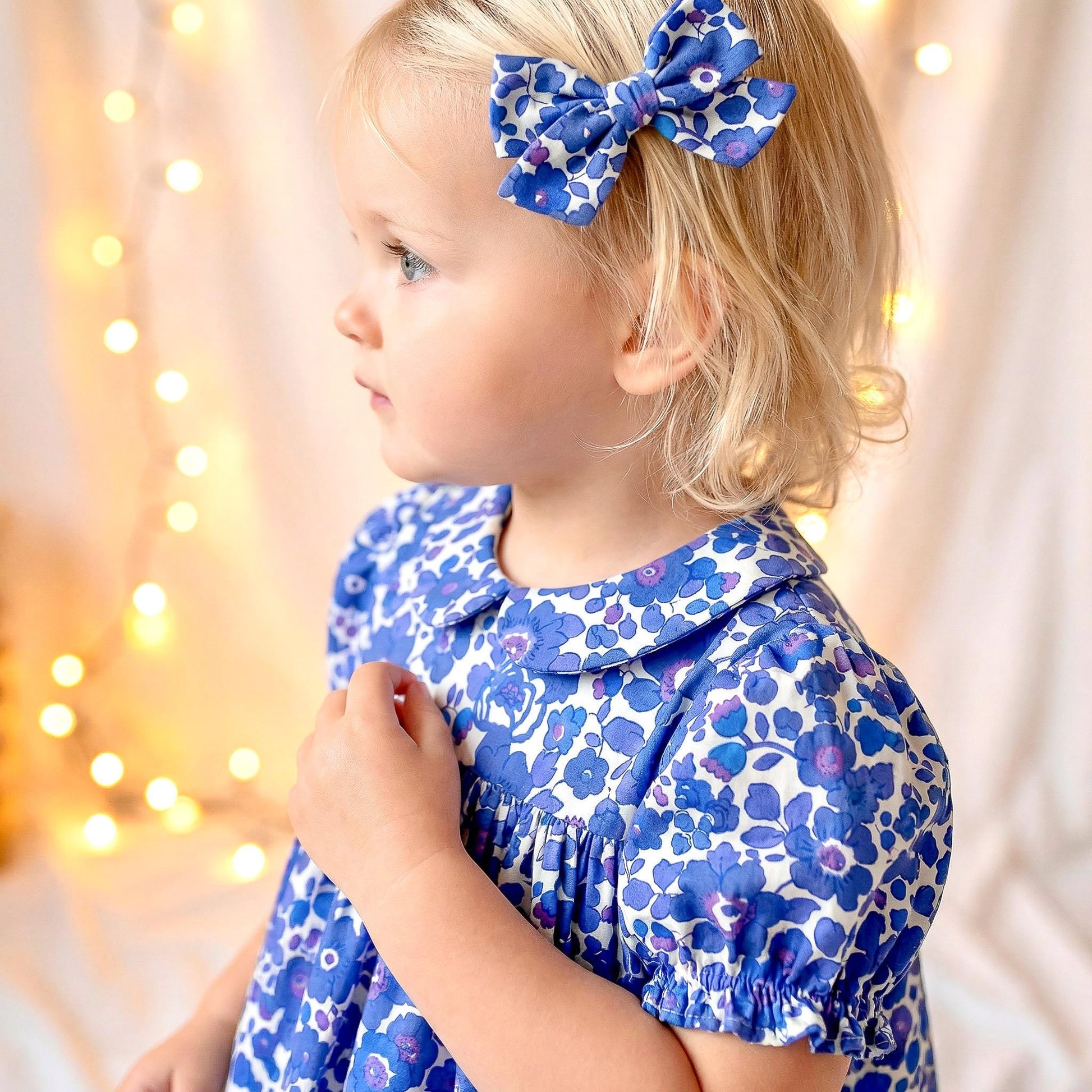 Liberty London Smock Peter-Pan Collared Short-sleeved Dress, Personalised Handmade Children-wear, Sustainable Ethical Cotton Clothing