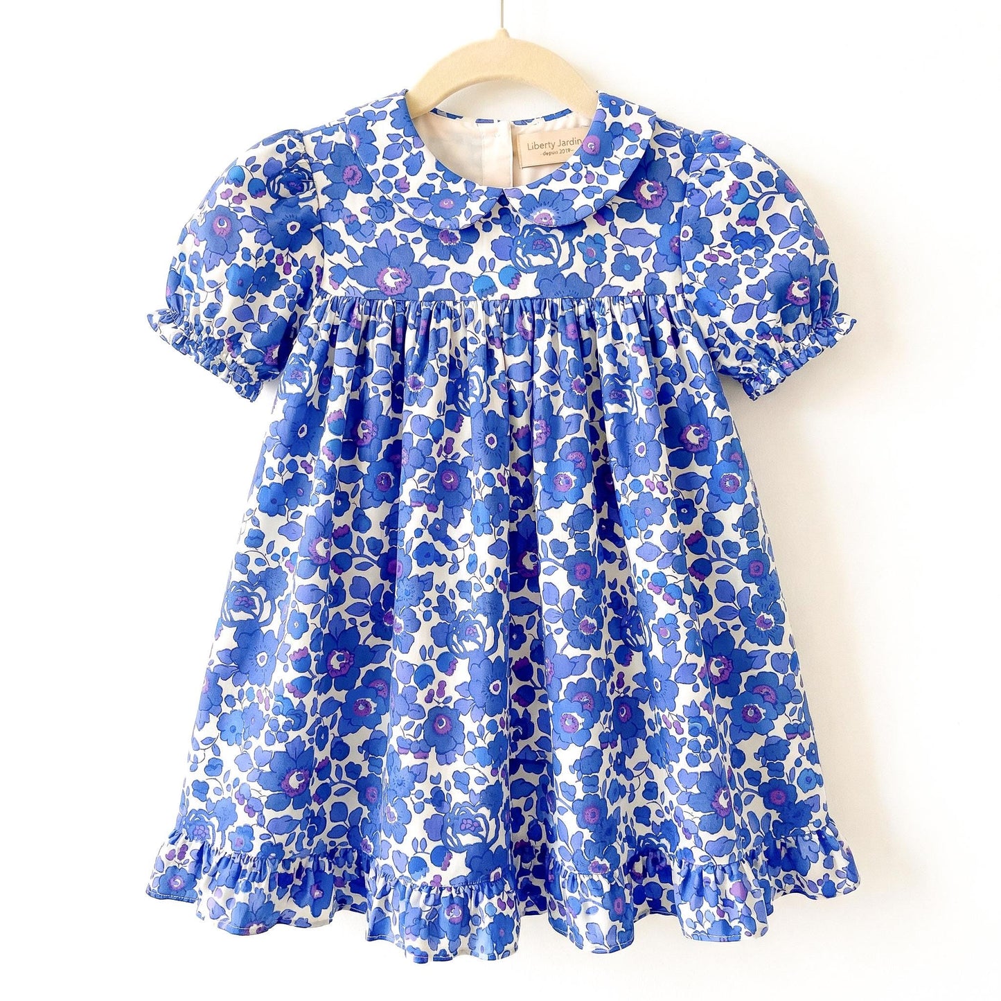 Liberty London Smock Peter-Pan Collared Short-sleeved Dress, Personalised Handmade Children-wear, Sustainable Ethical Cotton Clothing
