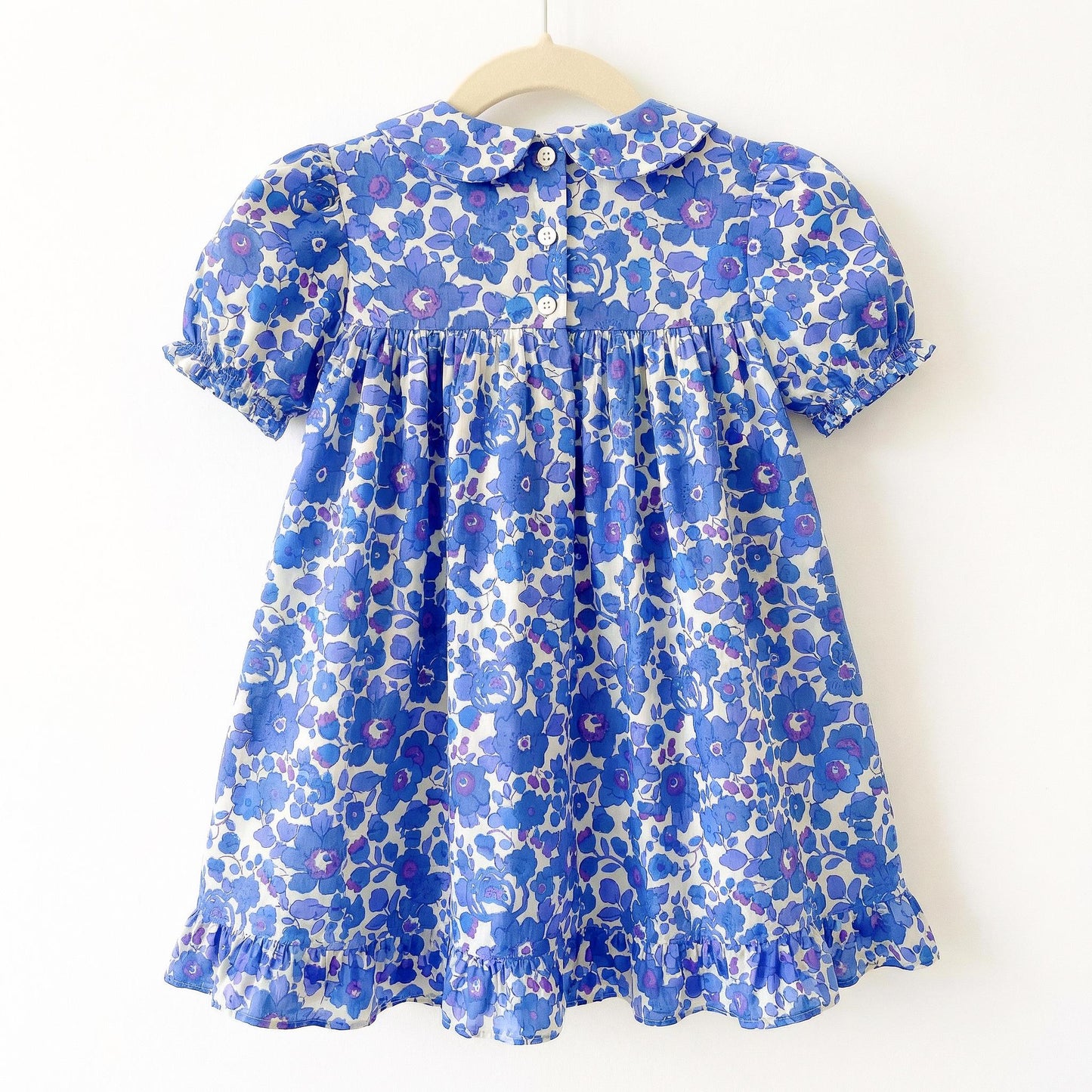 Liberty London Smock Peter-Pan Collared Short-sleeved Dress, Personalised Handmade Children-wear, Sustainable Ethical Cotton Clothing