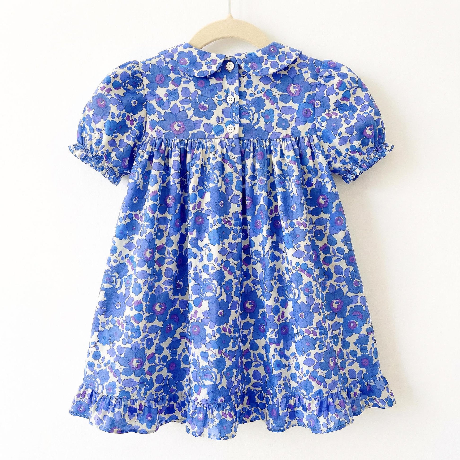 Liberty London Smock Peter-Pan Collared Short-sleeved Dress, Personalised Handmade Children-wear, Sustainable Ethical Cotton Clothing