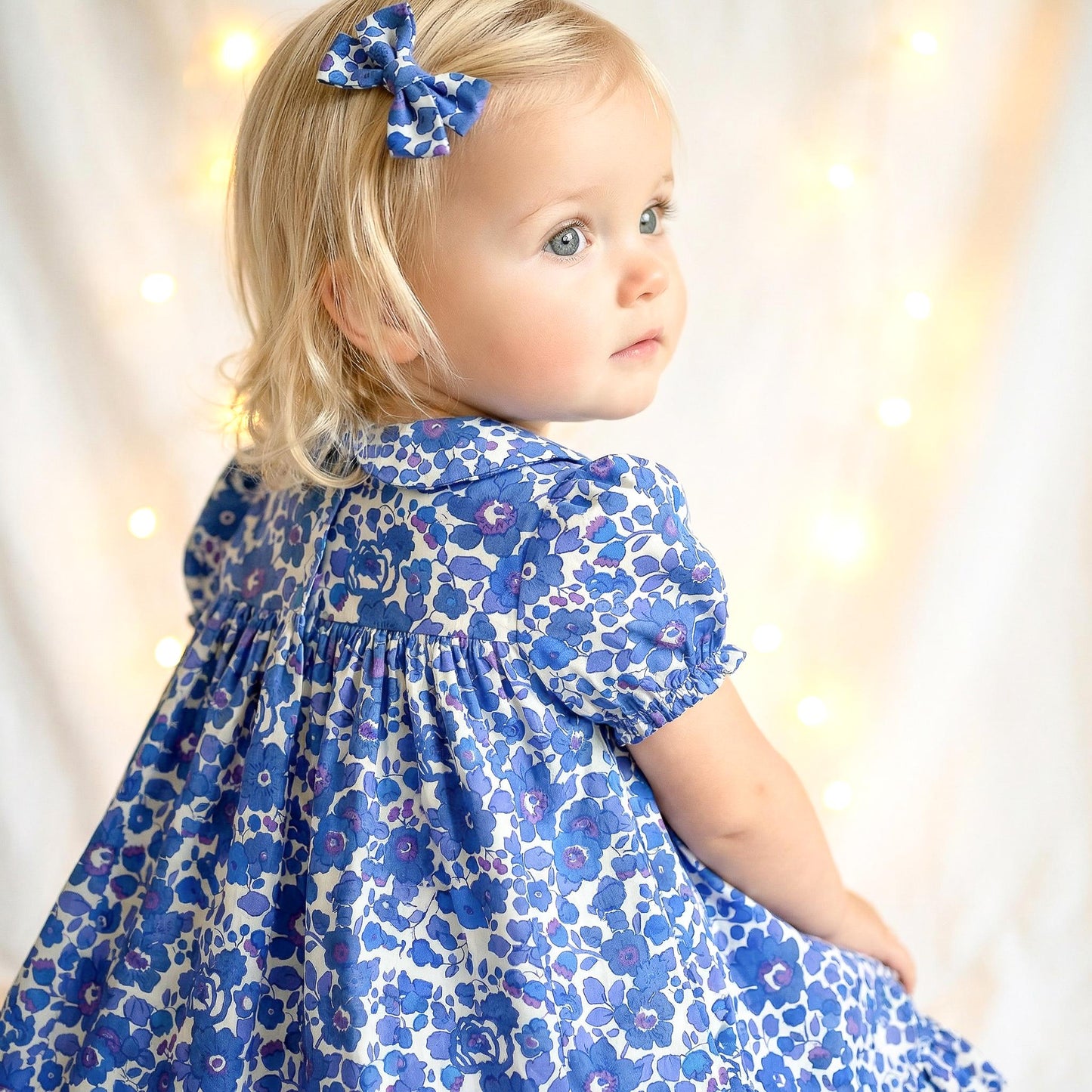 Liberty London Smock Peter-Pan Collared Short-sleeved Dress, Personalised Handmade Children-wear, Sustainable Ethical Cotton Clothing