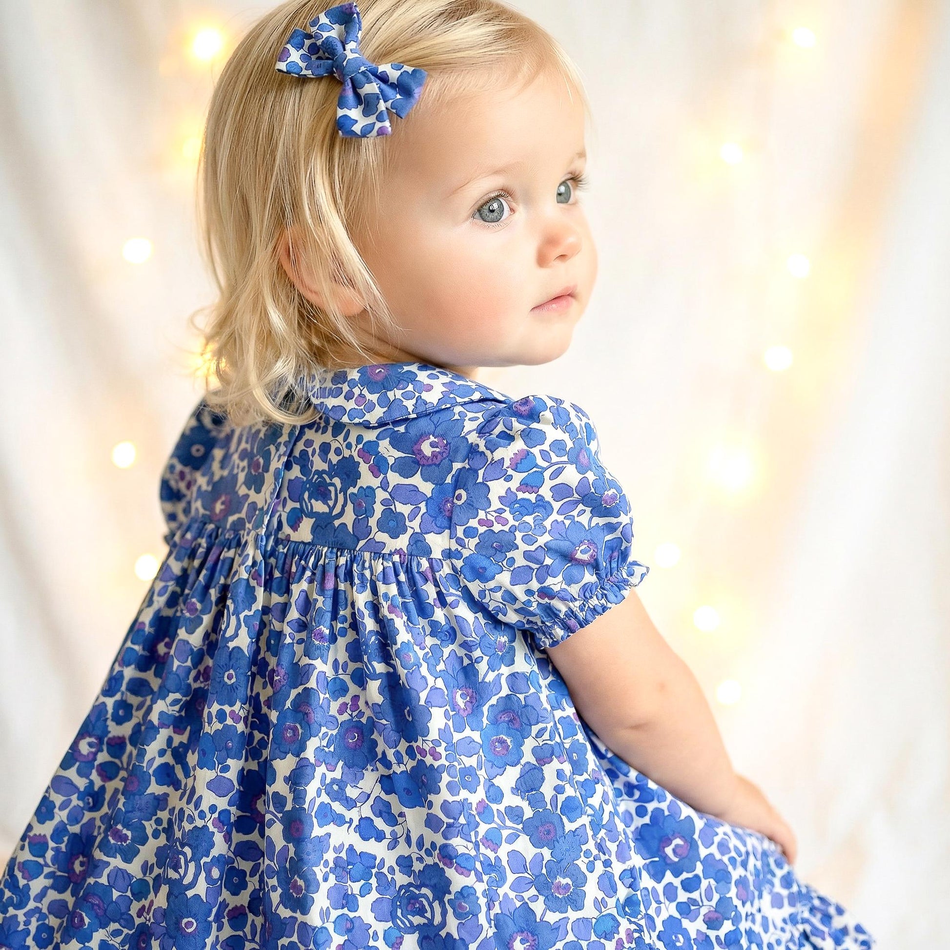 Liberty London Smock Peter-Pan Collared Short-sleeved Dress, Personalised Handmade Children-wear, Sustainable Ethical Cotton Clothing