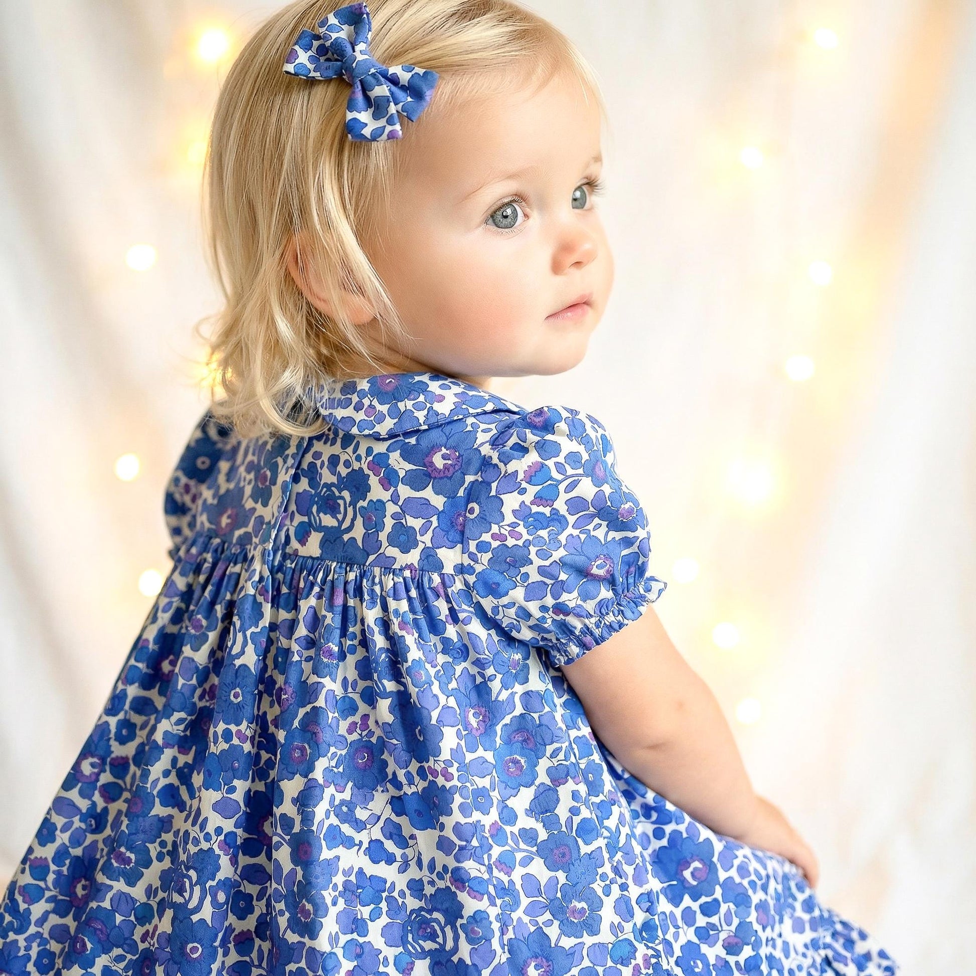 Liberty London Smock Peter-Pan Collared Short-sleeved Dress, Personalised Handmade Children-wear, Sustainable Ethical Cotton Clothing