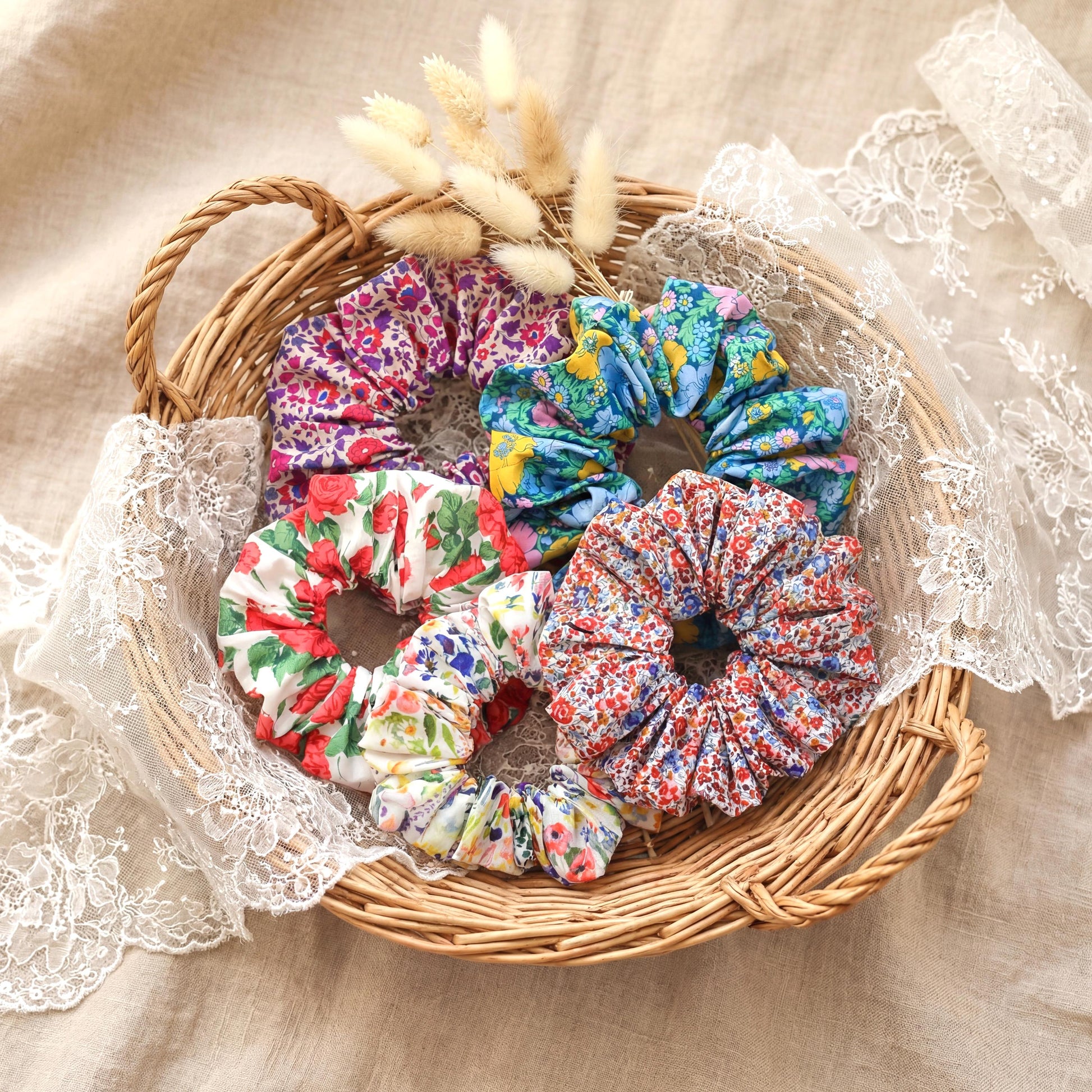 Liberty London Handmade Scrunchies, Personalised Accessories, Versatile Botanical Boho-inspired Hair-ties, Sustainable Customised Hairbands