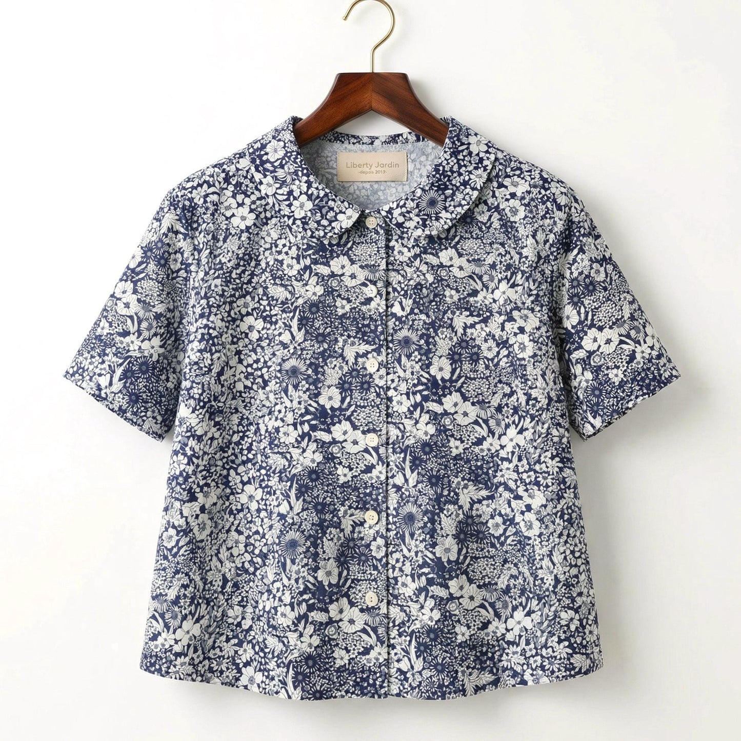 Liberty London Peter Pan Collared Handmade Chemise, Button-up Botanical Personalised Shirt, Minimalist Versatile Clothing