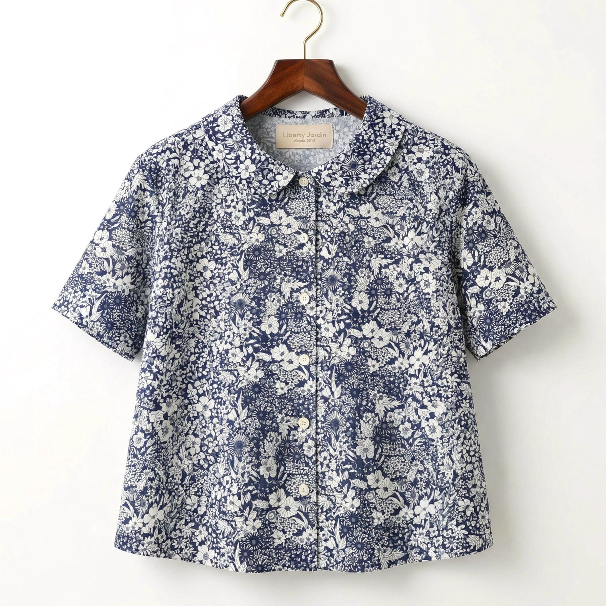 Liberty London Peter Pan Collared Handmade Chemise, Button-up Botanical Personalised Shirt, Minimalist Versatile Clothing