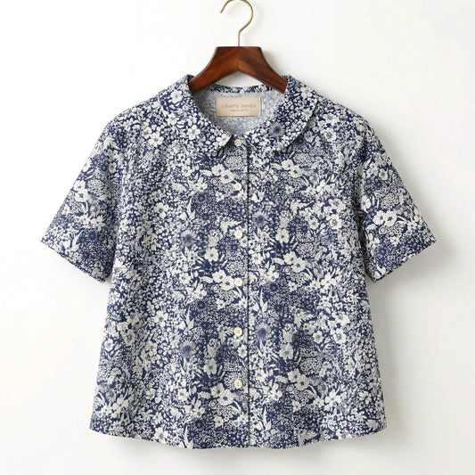 Liberty London Peter Pan Collared Handmade Chemise, Button-up Botanical Personalised Shirt, Minimalist Versatile Clothing