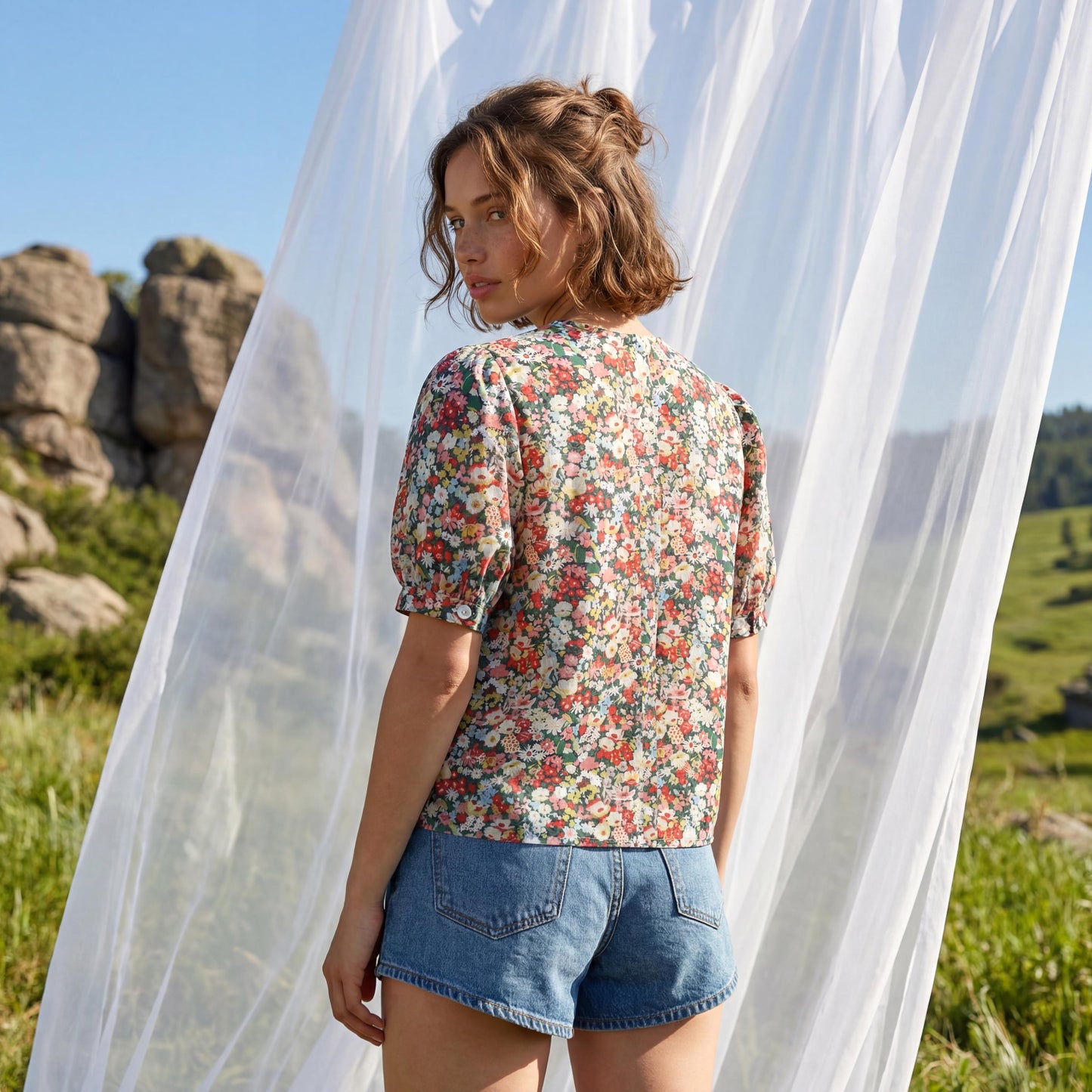 Liberty London Handmade Blouse, Button-up Short-Sleeved Shirt, Personalised Botanical Clothing, Sustainable Customised Cotton Top