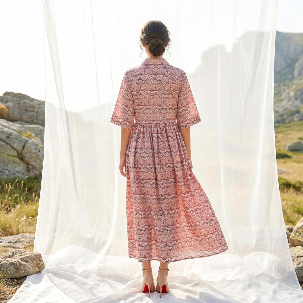 Oversize Liberty London Shirtdress, Collared Kimono Half-sleeved Dress, Handmade Botanical Cotton Clothing, Personalised Womenswear