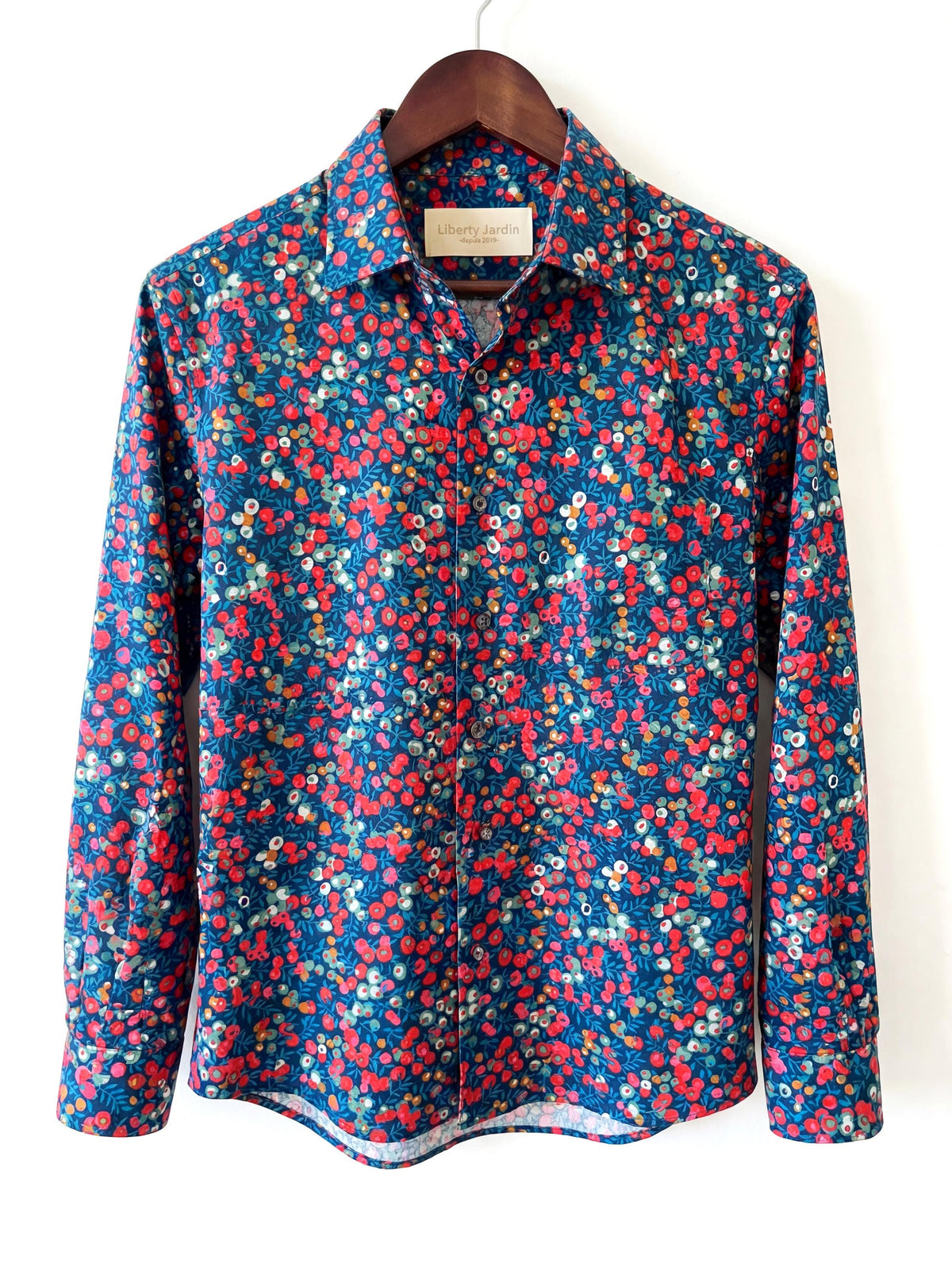 Liberty London Long-sleeved Button-up Shirt, Personalised Menswear, Tailoring Chemise, Sustainable Cotton Clothing, Botanical Design